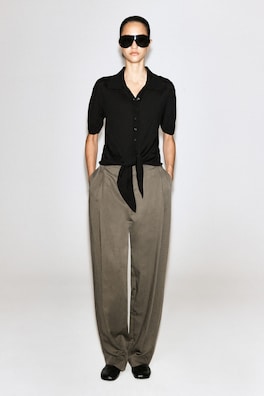 TIE-FRONT KNITTED WOOL SHIRT — BLACK 3