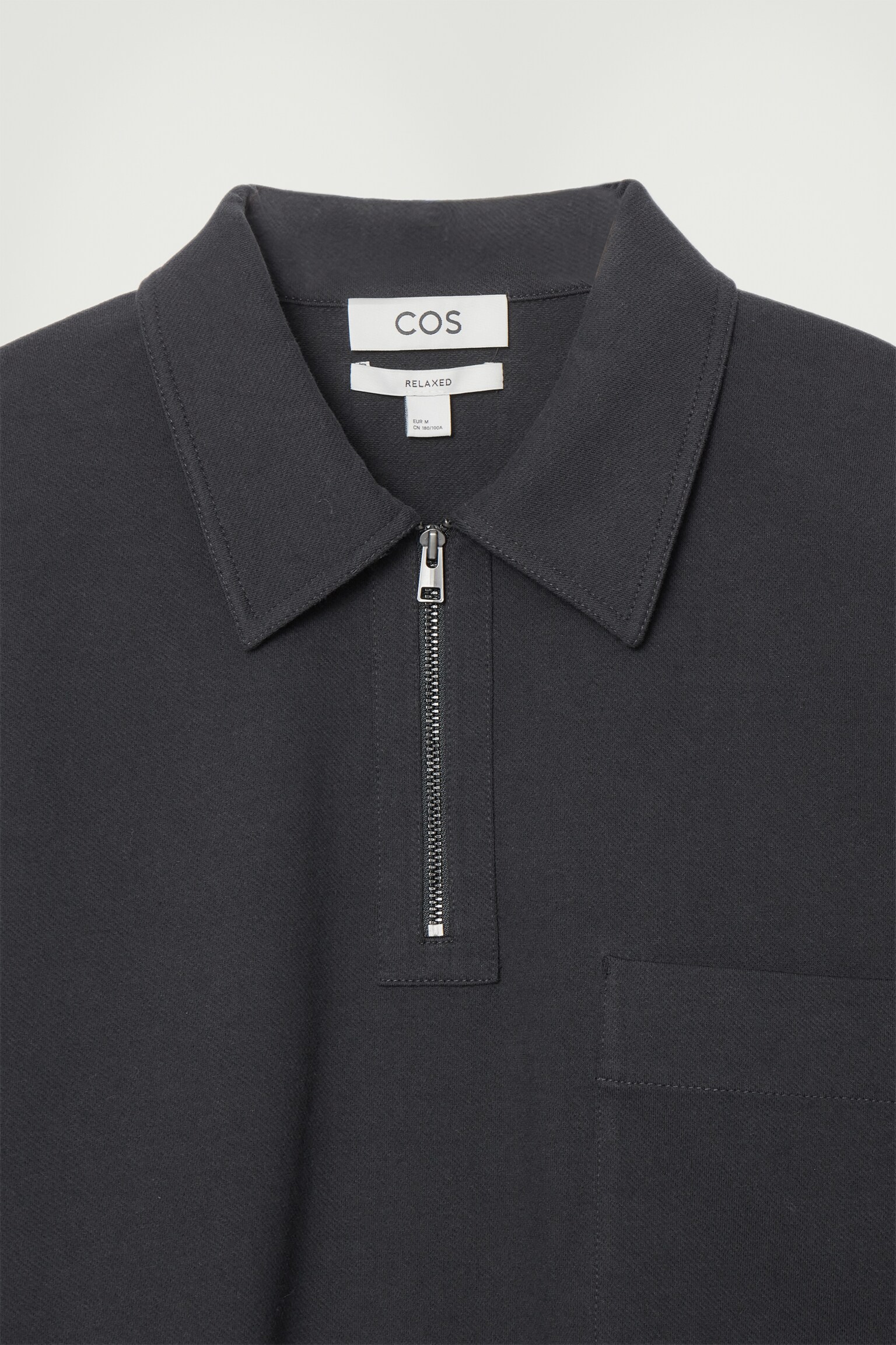 COTTON-TWILL HALF-ZIP POLO SHIRT - NAVY/OFF-WHITE - 2