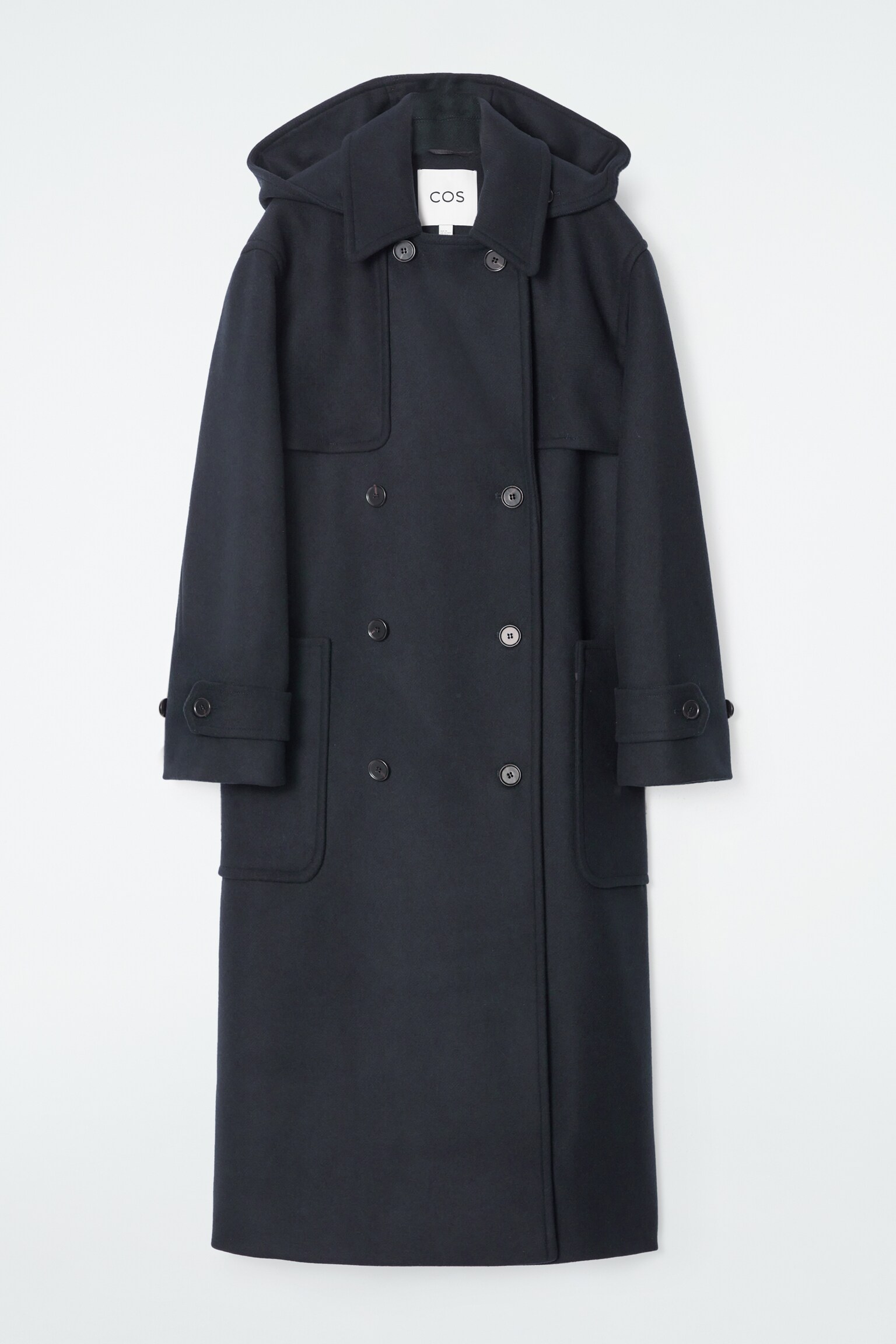 HOODED WOOL DUFFLE COAT - NAVY/CAMEL - 1