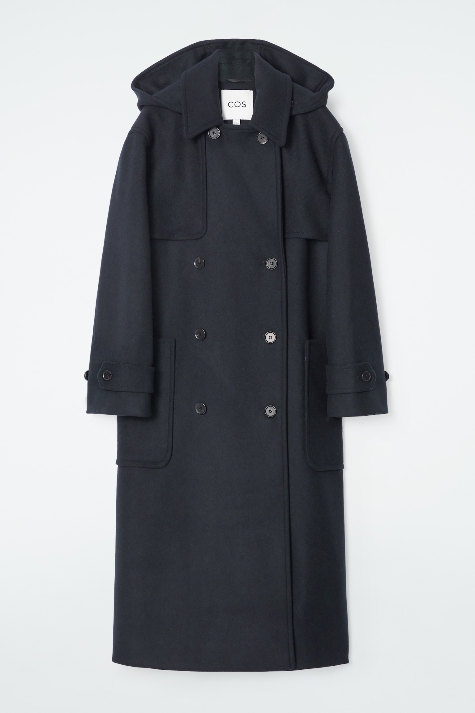 HOODED WOOL DUFFLE COAT - NAVY/CAMEL