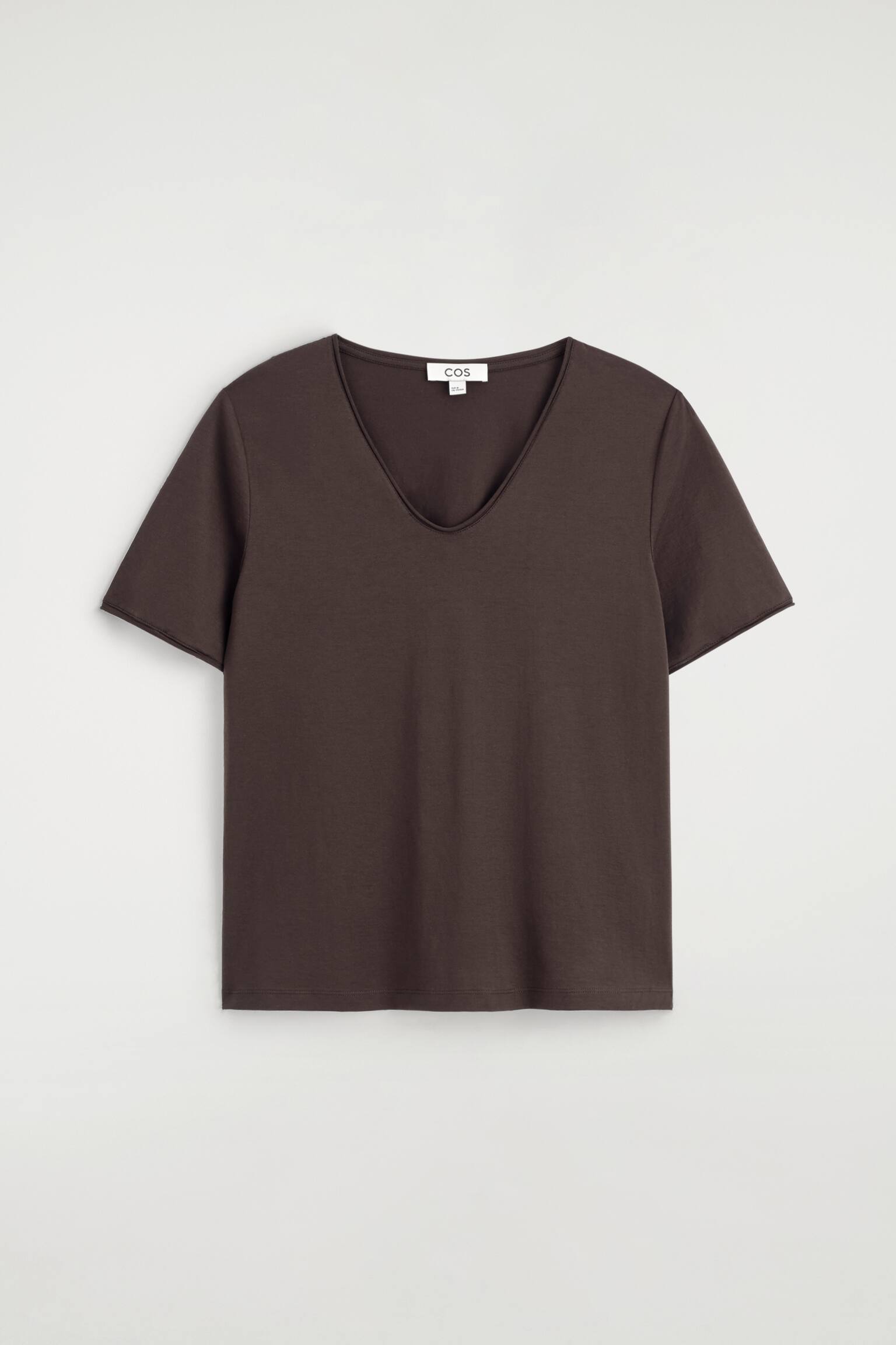 T-SHIRT I LETVÆGTSBOMULD MED U-HALS - BRUN/HVID - 1