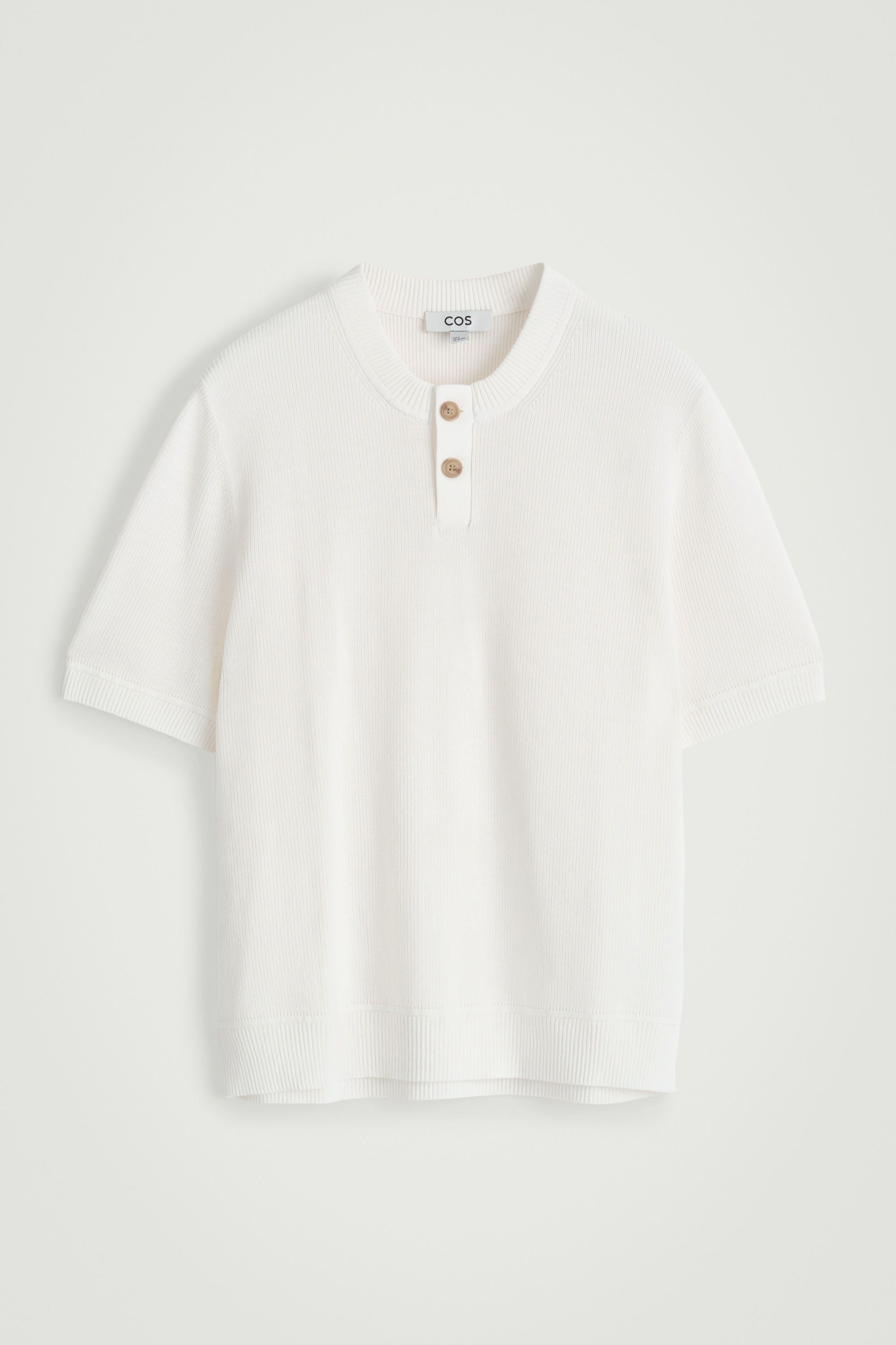 KNITTED COTTON HENLEY T-SHIRT - WHITE/NAVY