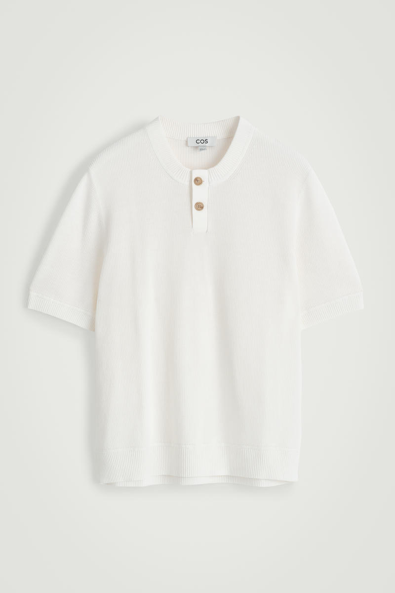 Knitted Cotton Henley T-Shirt