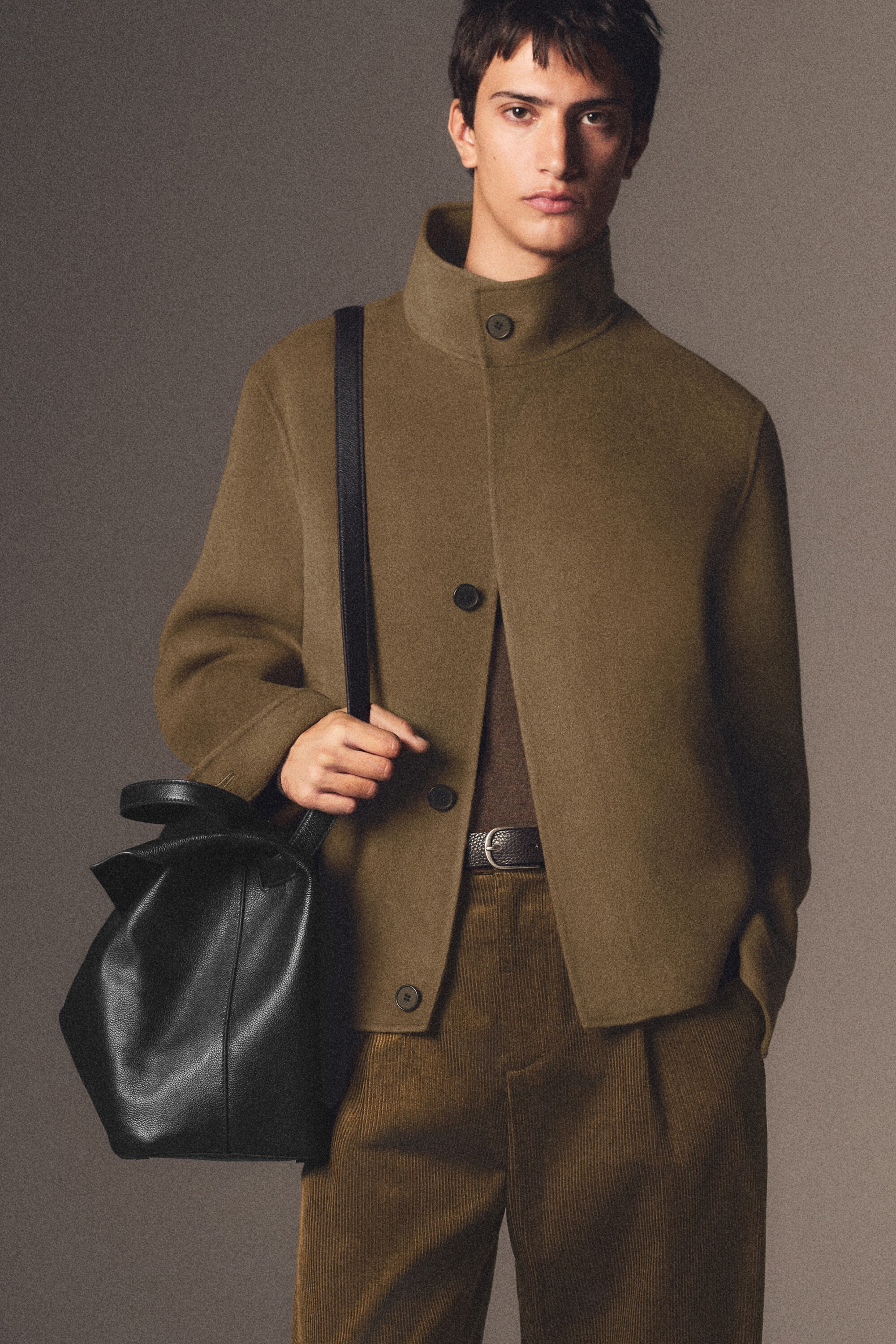 DOUBLE-FACED WOOL FUNNEL-NECK JACKET
