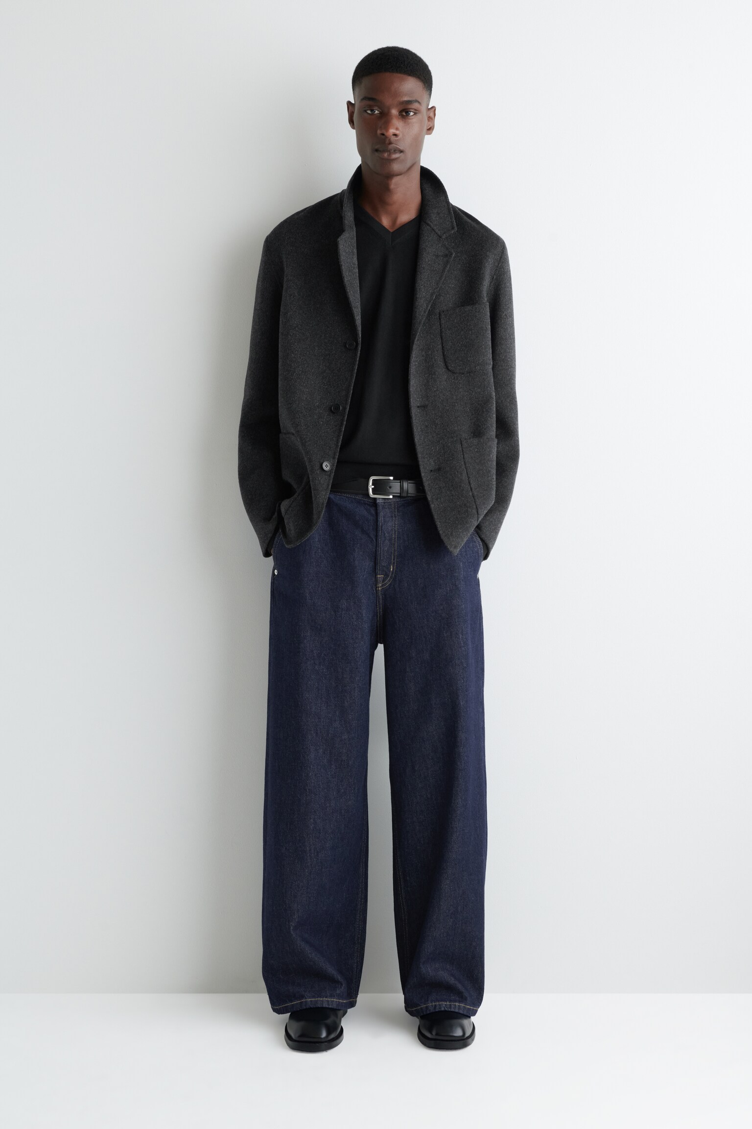 PANTALONI IN DENIM A GAMBA LARGA - BLU SCURO