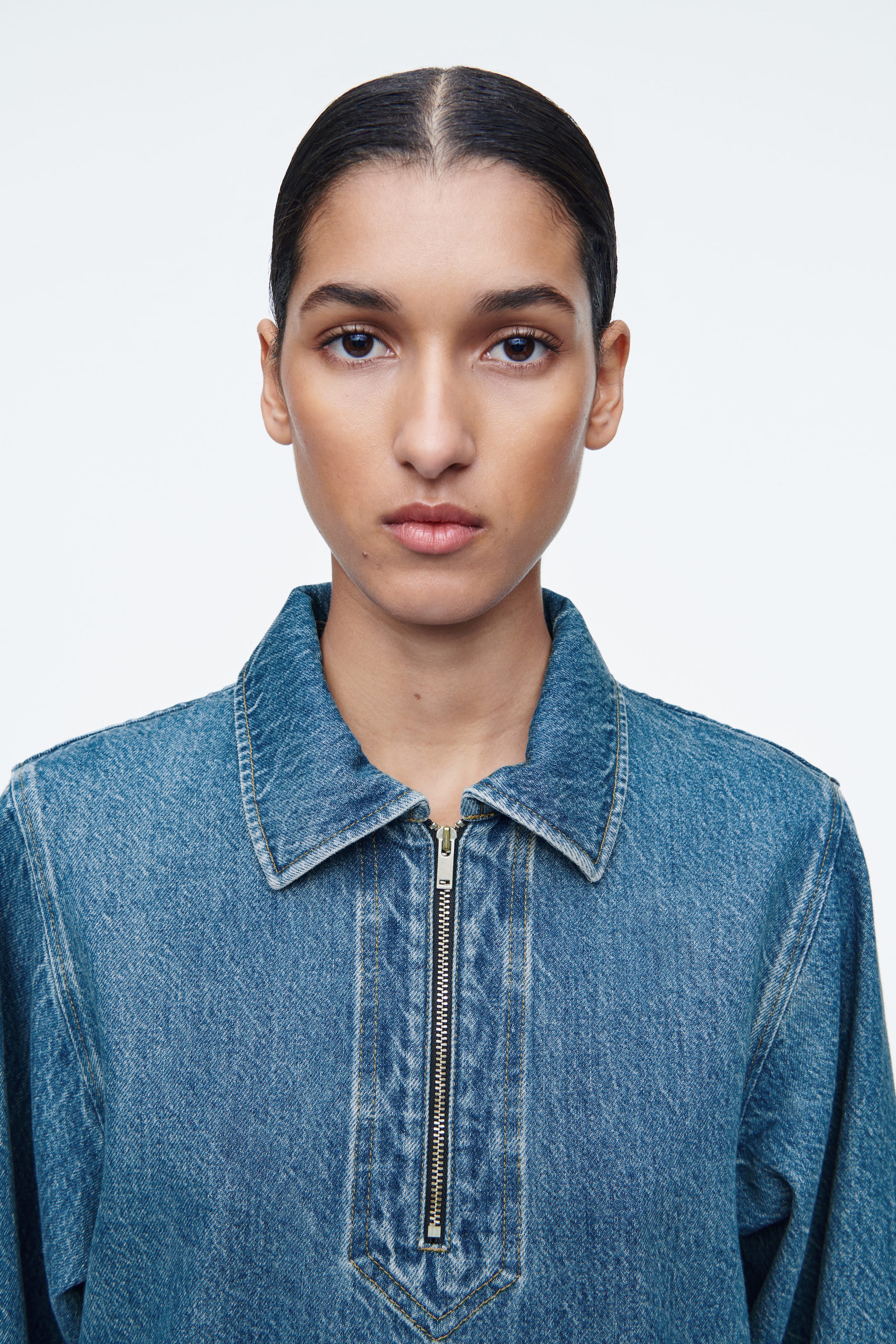 DENIM HALF-ZIP DRESS
