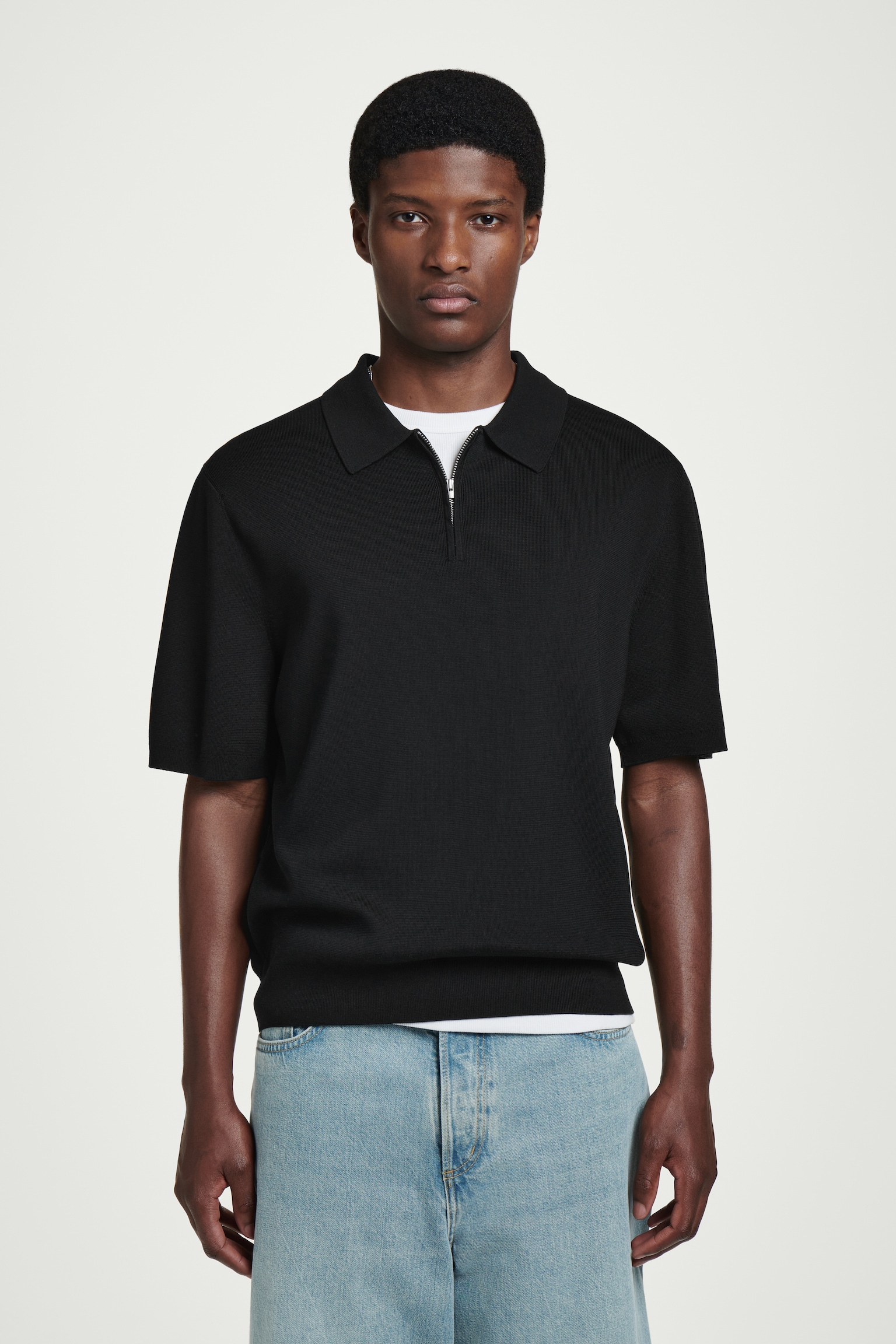 POLO REGULAR DEMI-ZIPPÉ EN MAILLE - NOIR/VERT