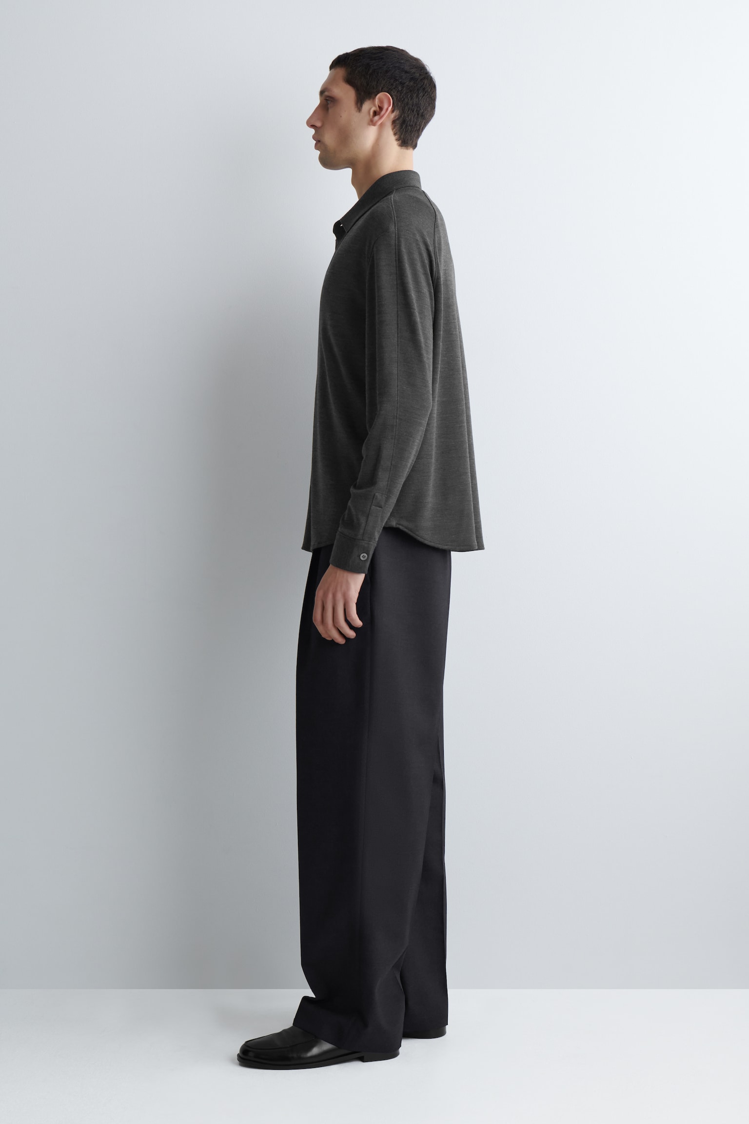 WOOL-BLEND JERSEY SHIRT - DARK-GREY MÉLANGE/NAVY MÉLANGE - 3