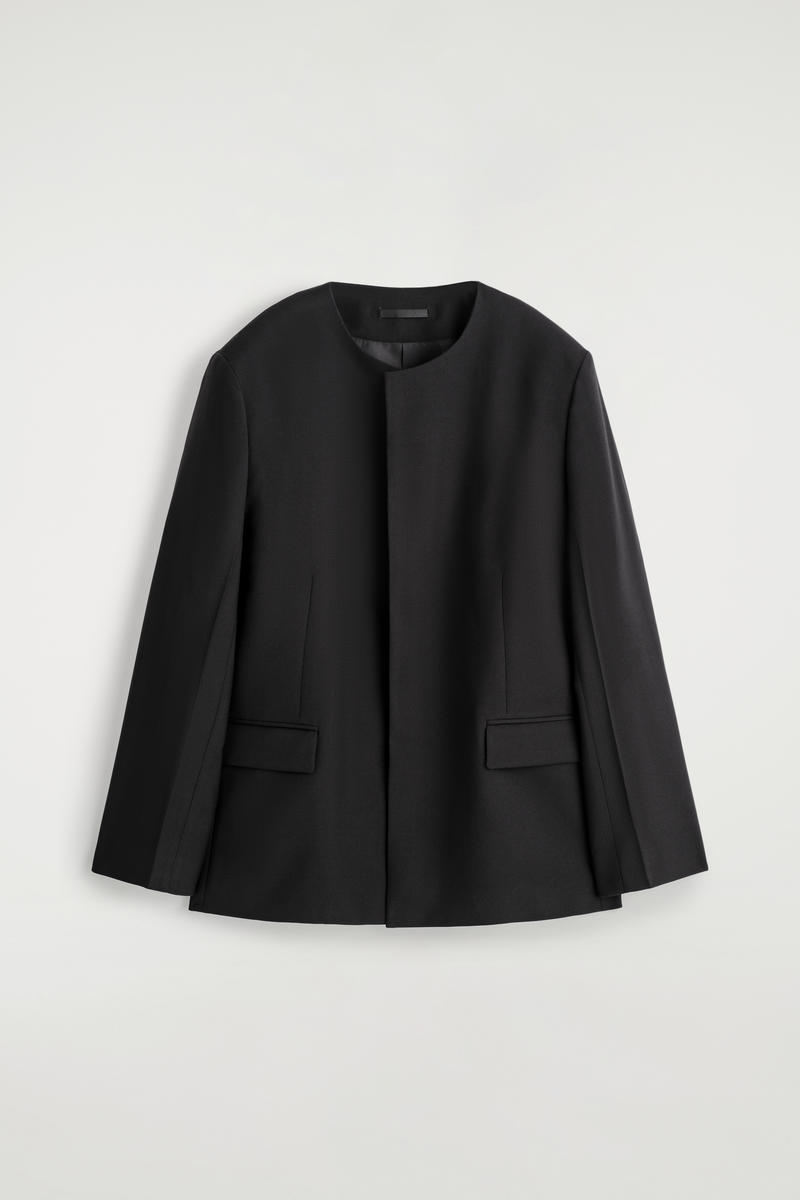 Cos Collarless Wool Blazer In Black