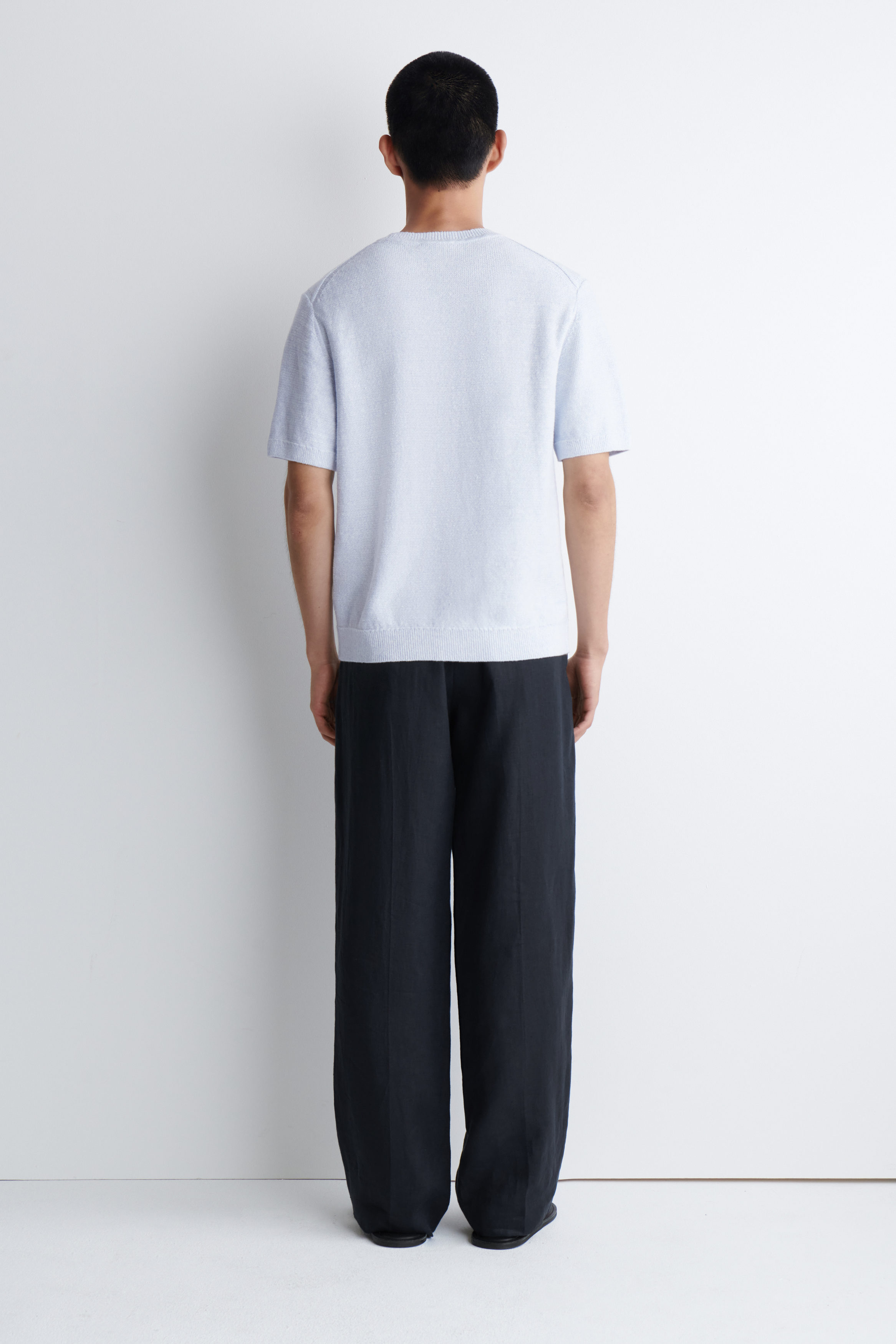 KNITTED LINEN-COTTON T-SHIRT - LIGHT BLUE MÉLANGE | COS