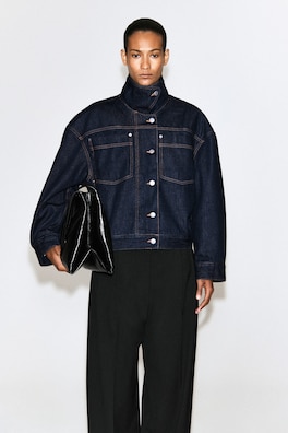 MOCK-NECK DENIM JACKET — INDIGO 2