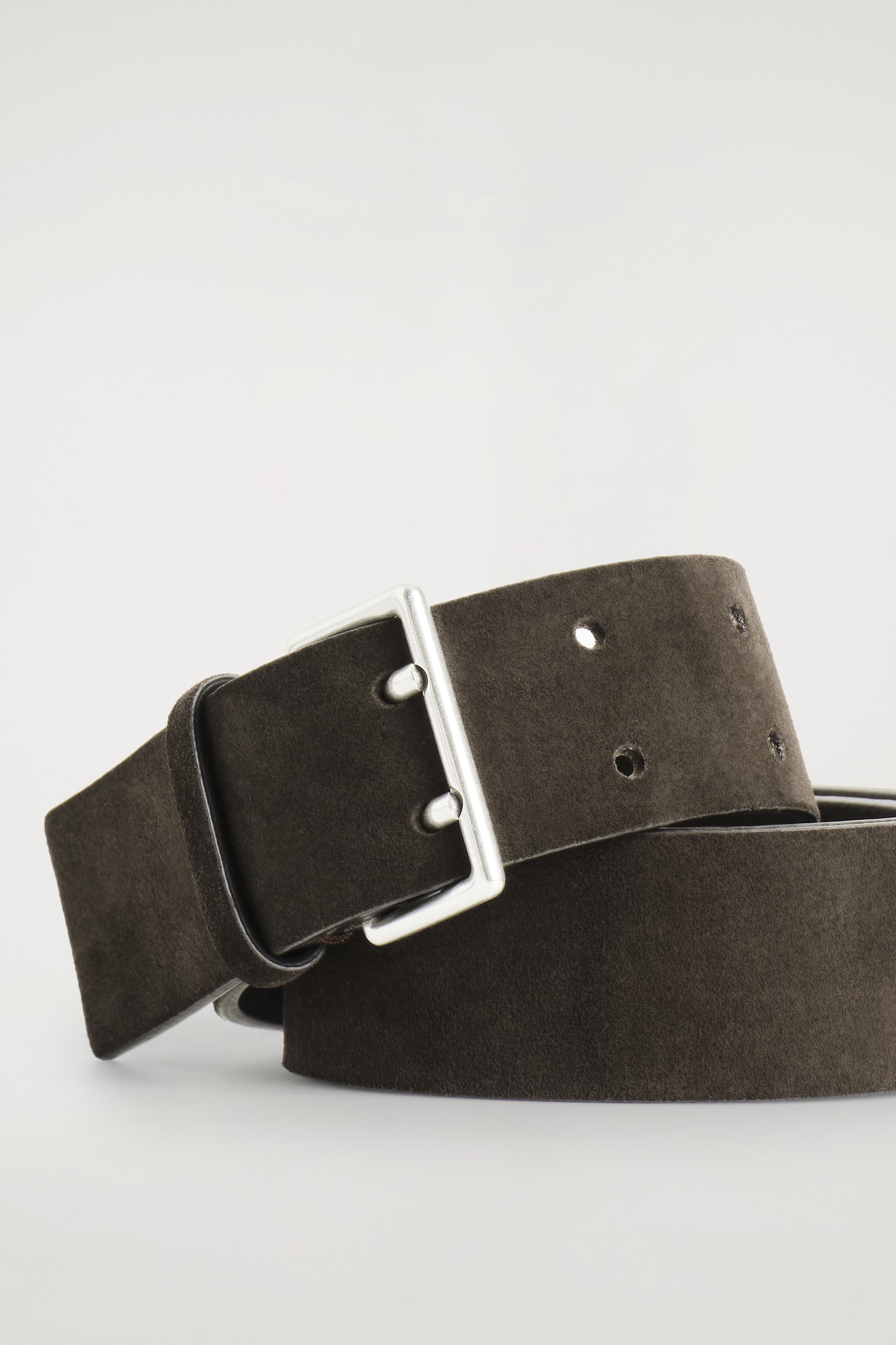 CEINTURE EN DAIM À DOUBLE ARDILLON - BRUN/BLEU MARINE/CAPPUCCINO - 4