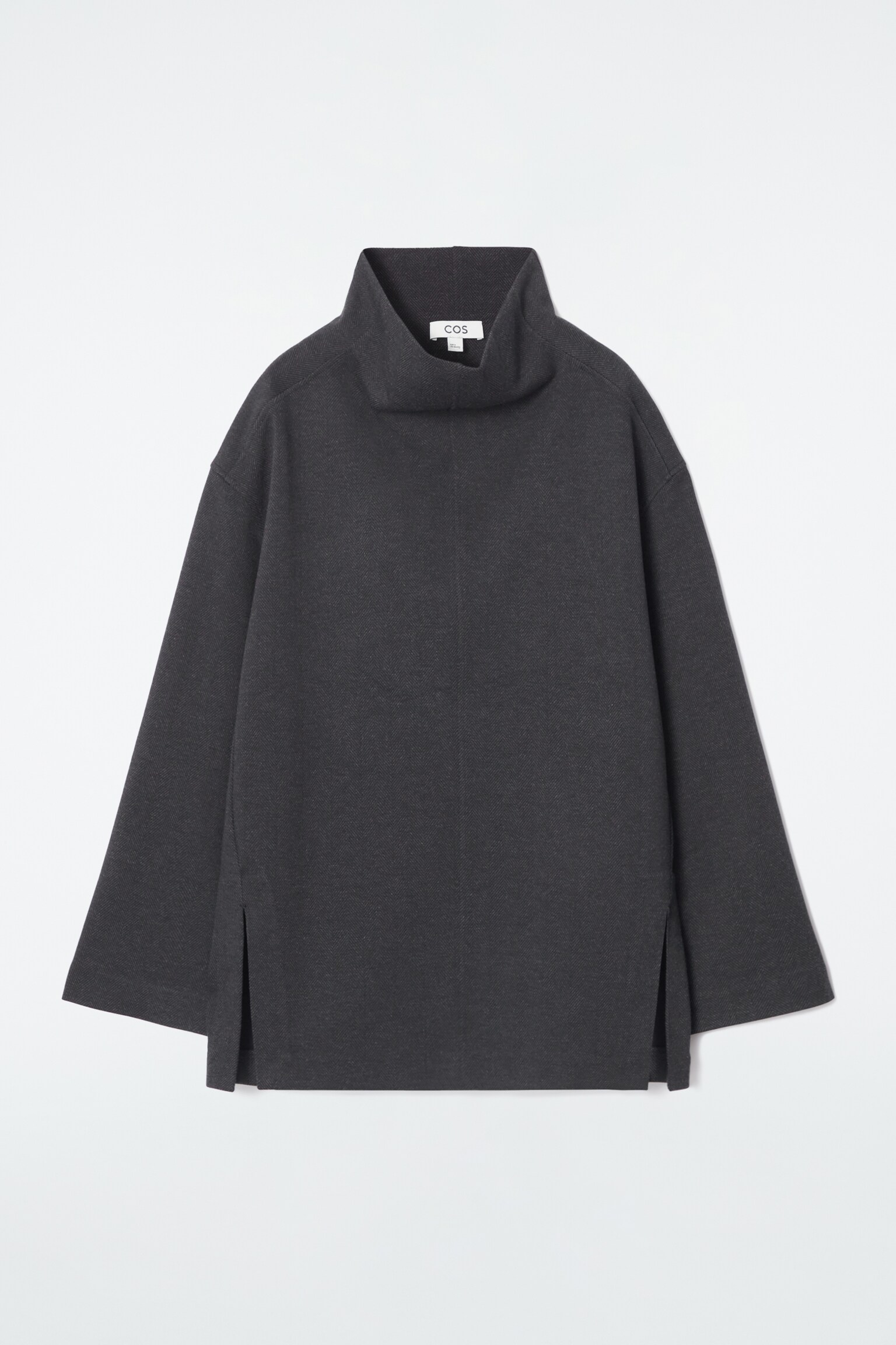OVERSIZED HERRINGBONE FUNNEL-NECK TOP - CHARCOAL / HERRINGBONE - 1