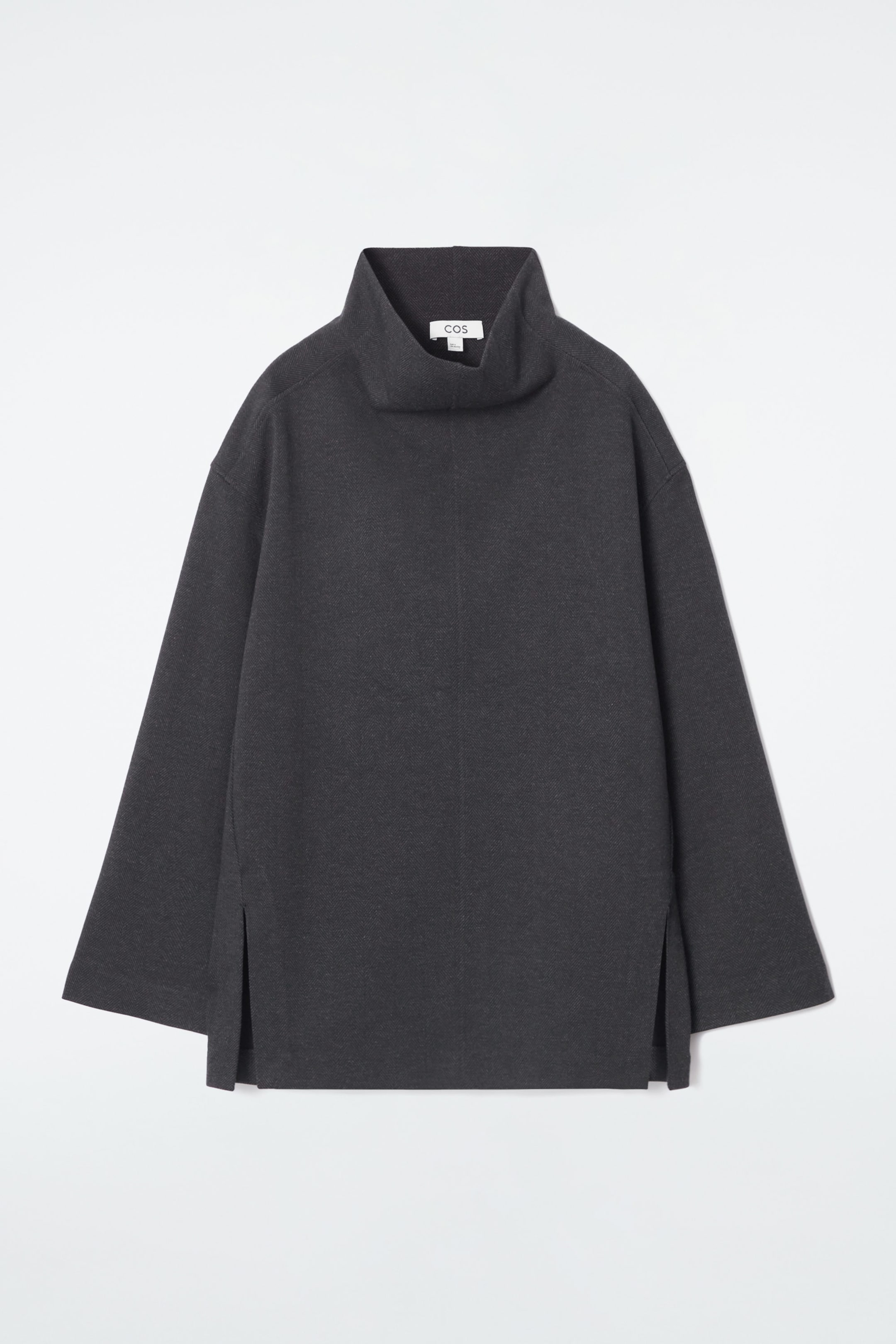 OVERSIZED HERRINGBONE FUNNEL-NECK TOP