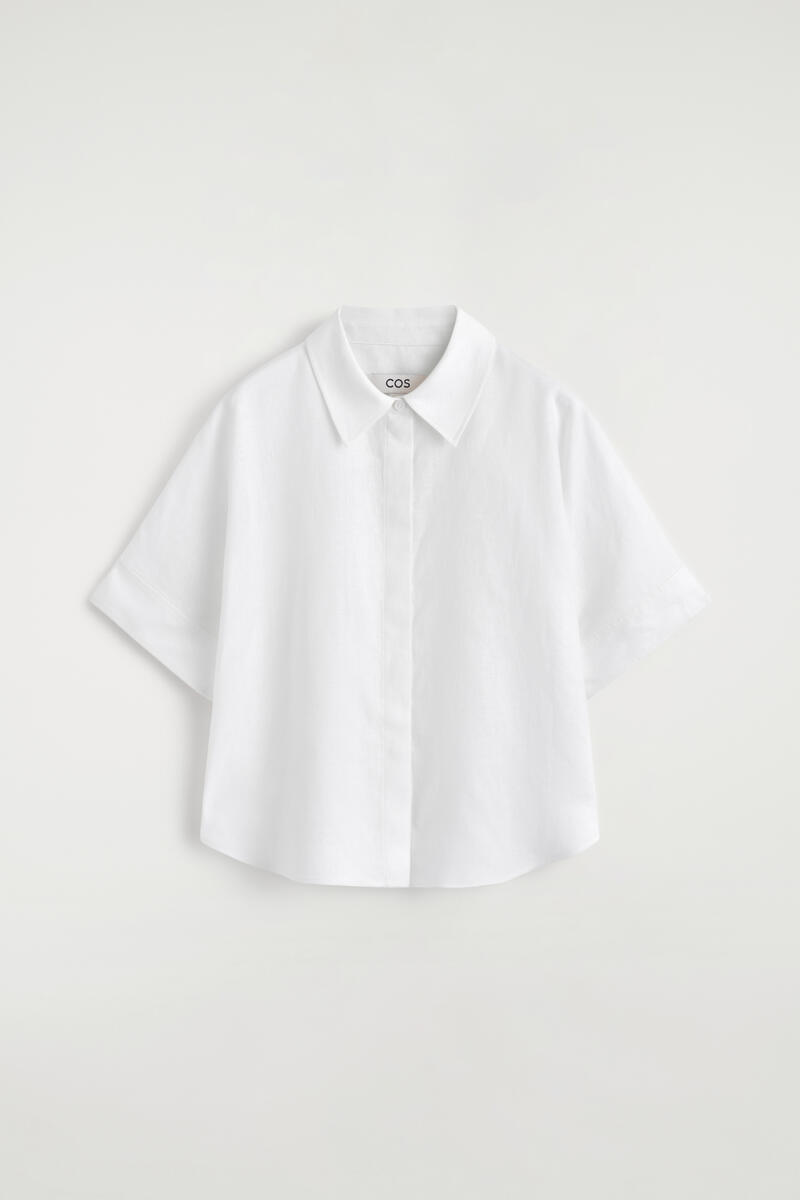 COS Oversized Short-Sleeved Linen Shirt White Women's Size 44