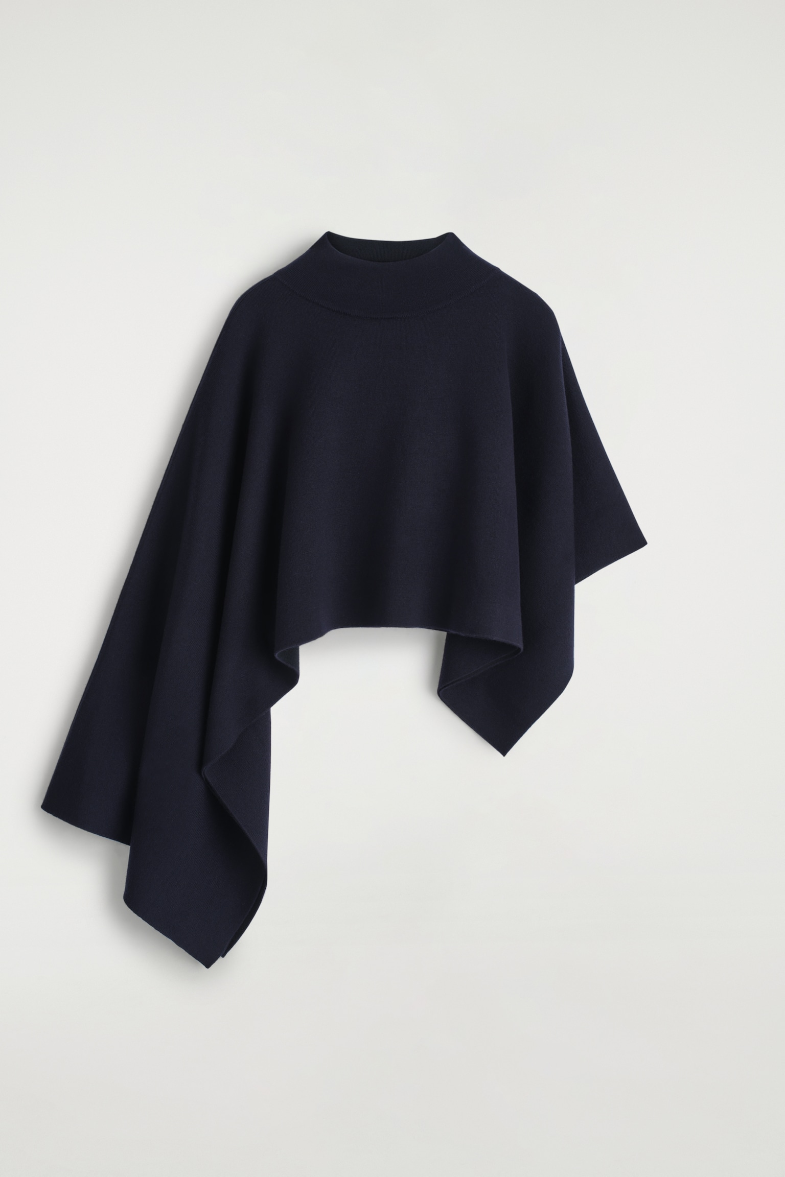 ASYMMETRIC DOUBLE-KNIT WOOL CAPE - NAVY / BLACK - 2