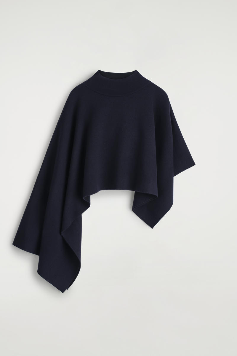 Cos Asymmetric Double-knit Wool Cape In Blue
