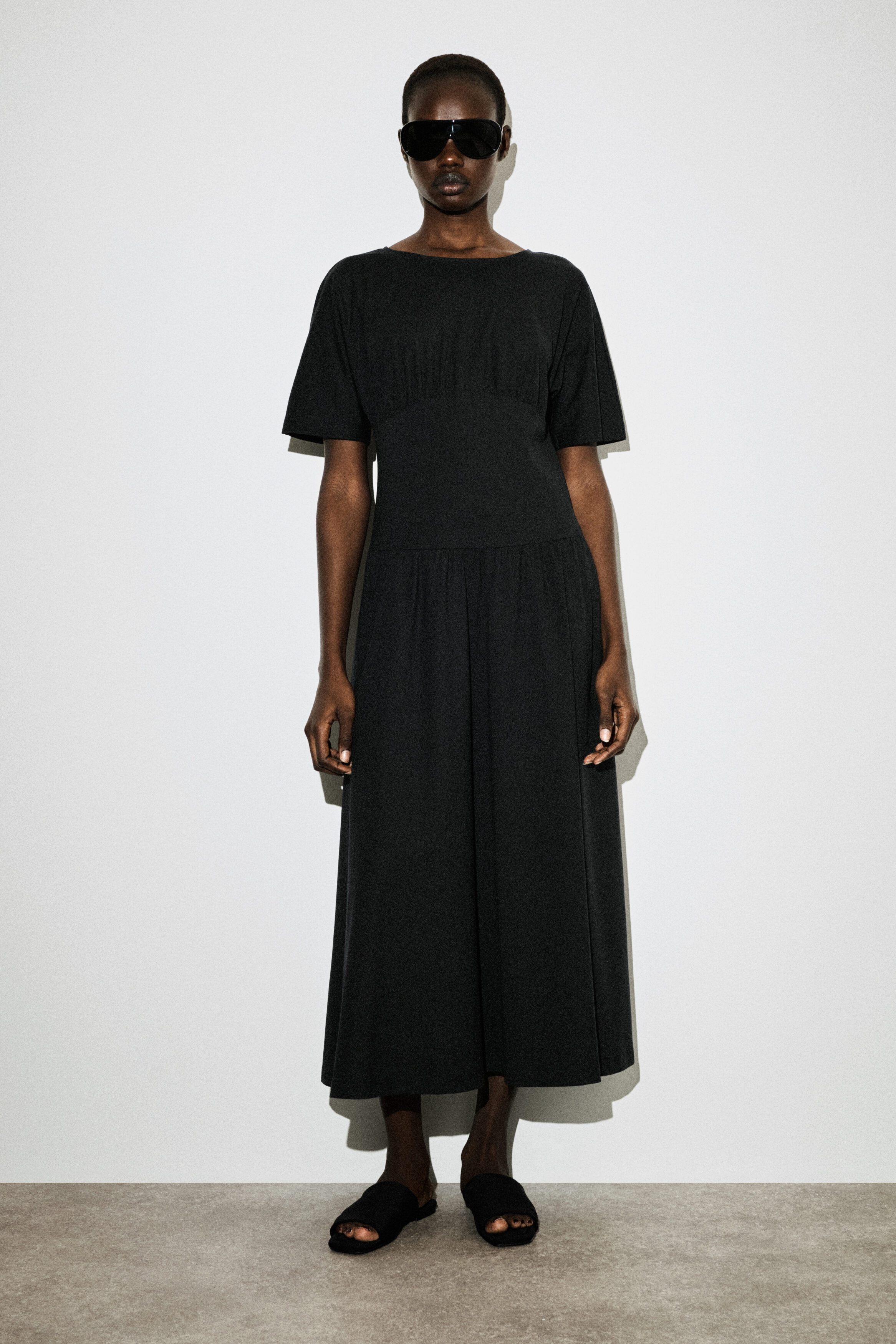 WAISTED COTTON MIDI DRESS - BLACK | COS US