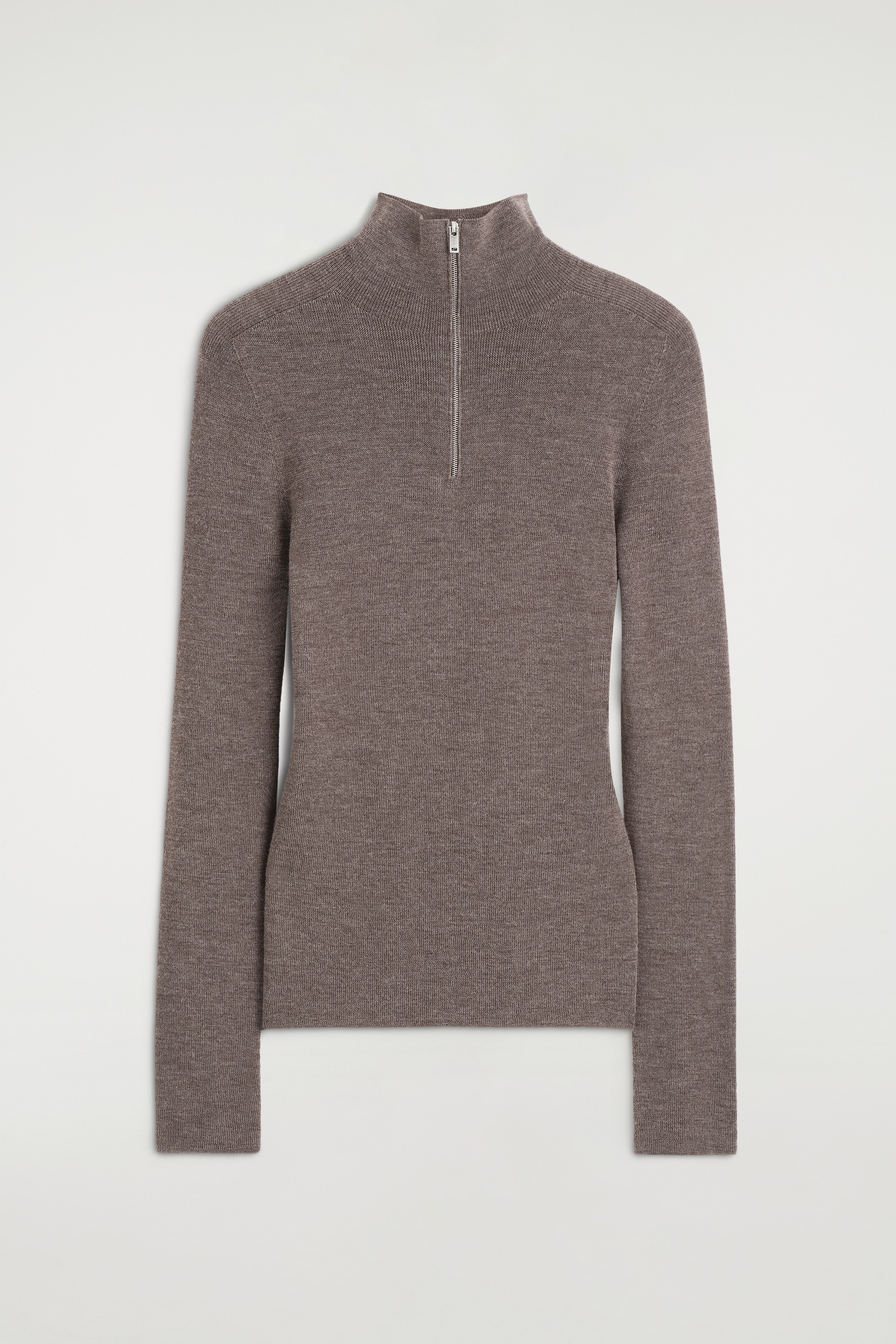 SEAMLESS MERINO WOOL ZIP-UP TOP - חום בהיר מלאנז'