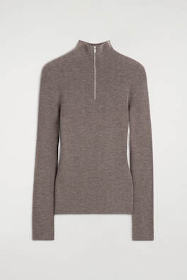 SEAMLESS MERINO WOOL ZIP-UP TOP — LIGHT-BROWN MÉLANGE 8