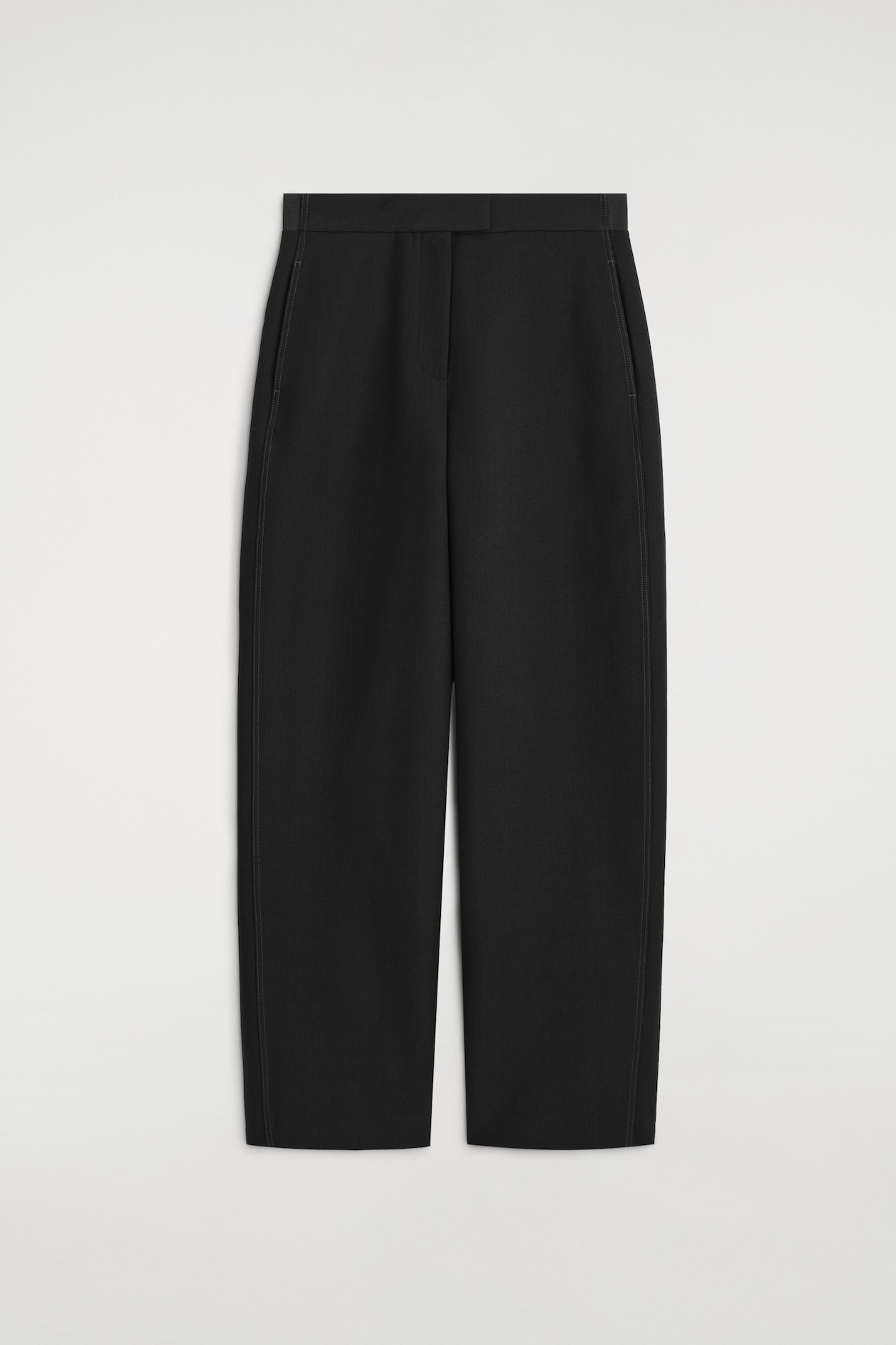 TOPSTITCHED BARREL-LEG PANTS — BLACK