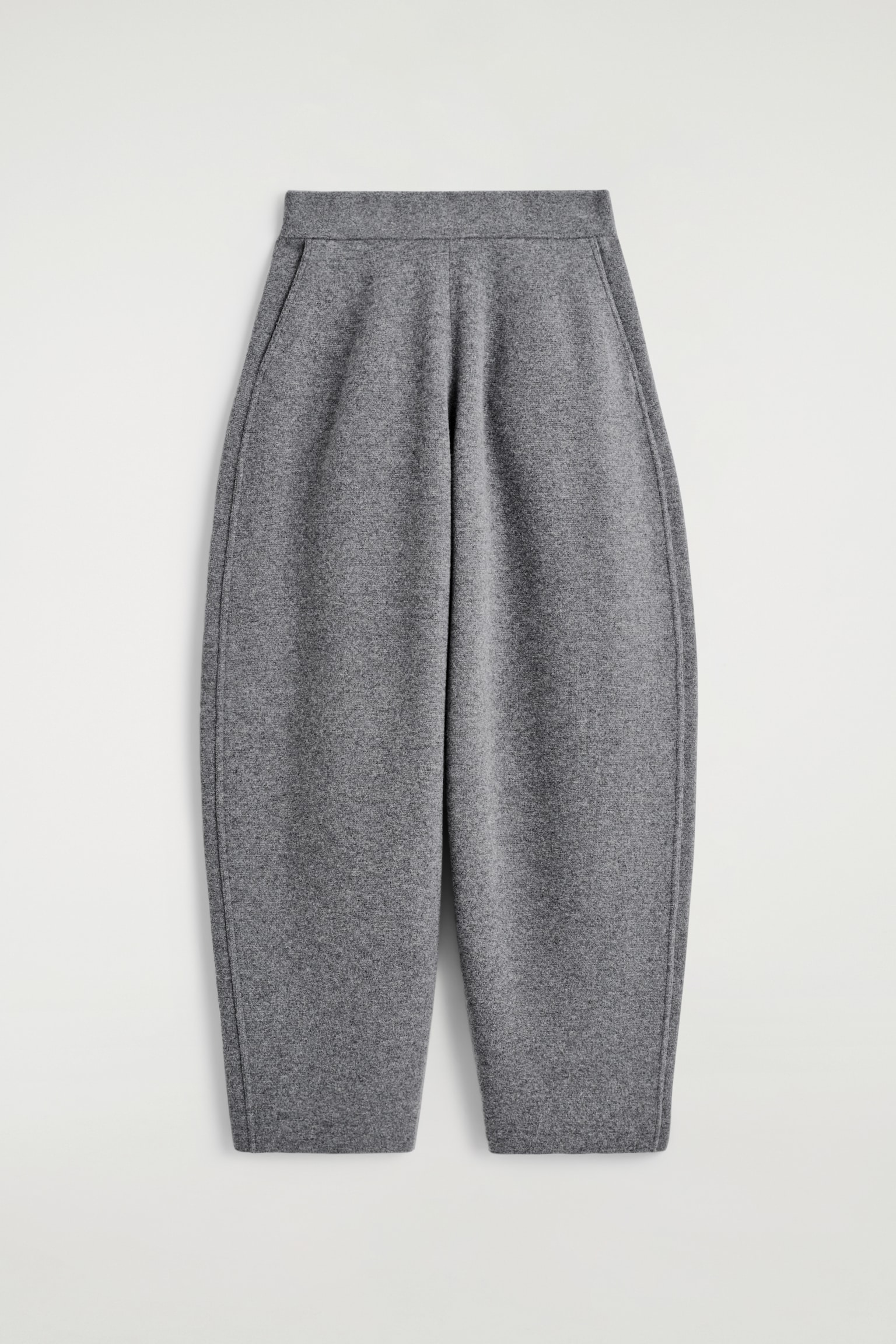 MERINO WOOL BARREL-LEG TROUSERS - GREY MÉLANGE - 2
