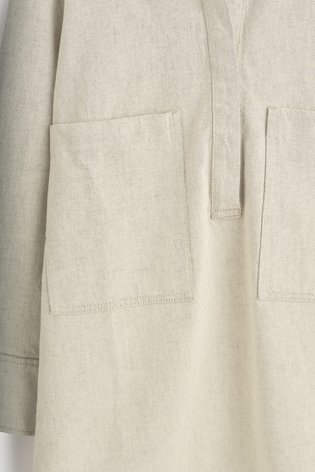 OPEN-COLLAR DENIM SHIRT DRESS — BEIGE