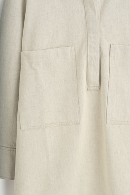 OPEN-COLLAR DENIM SHIRT DRESS — BEIGE 1