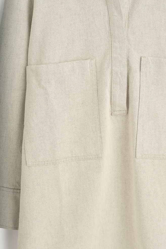 OPEN-COLLAR DENIM SHIRT DRESS — BEIGE