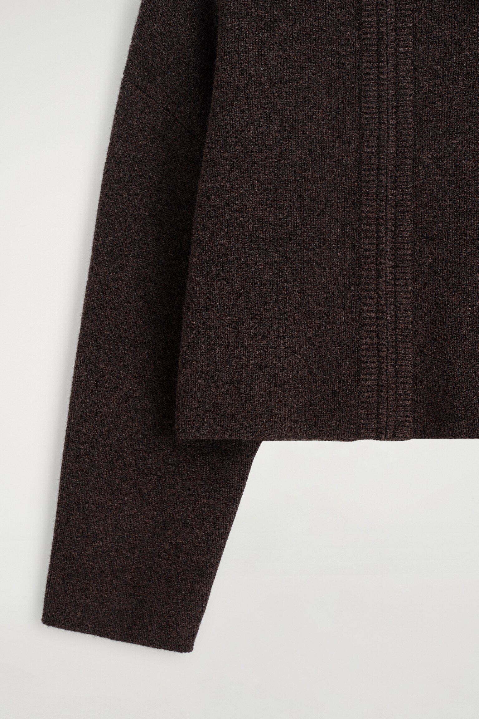 CROPPED KNITTED MERINO WOOL JACKET - DARK-BROWN MÉLANGE - 7