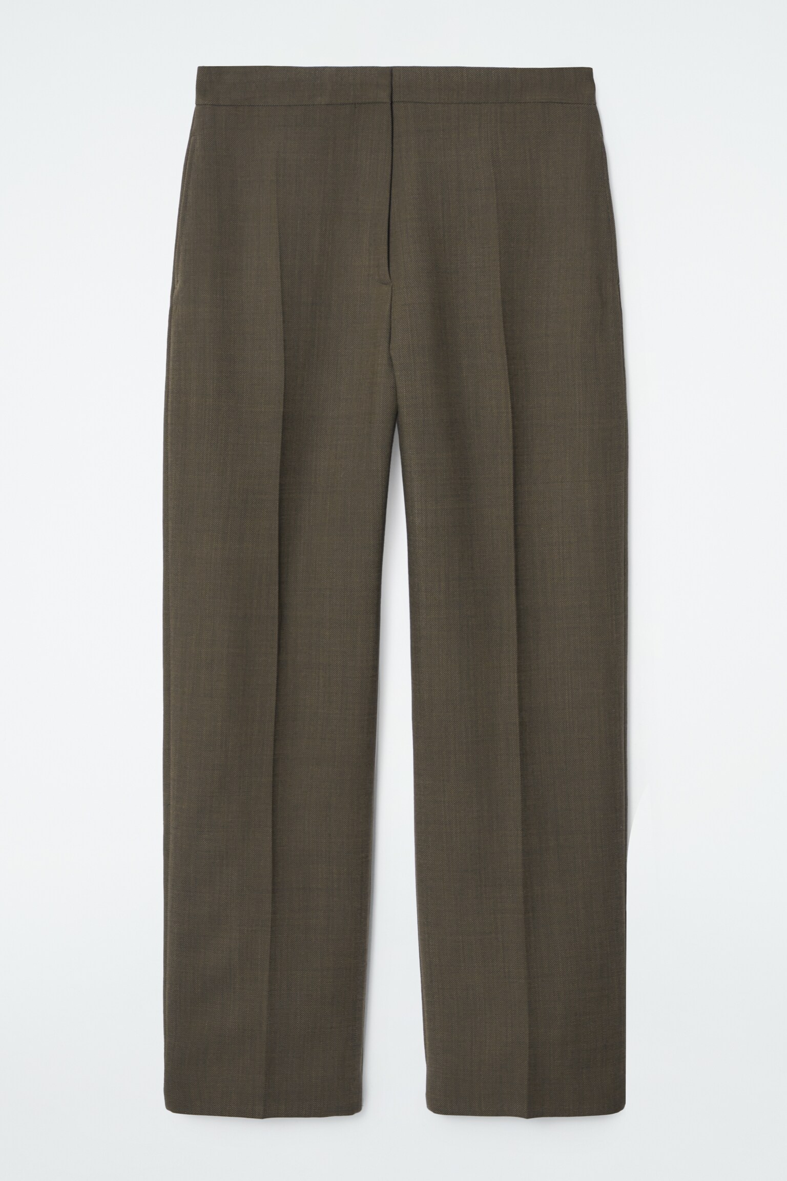 RELAXED WOOL BARREL-LEG TROUSERS - DARK KHAKI