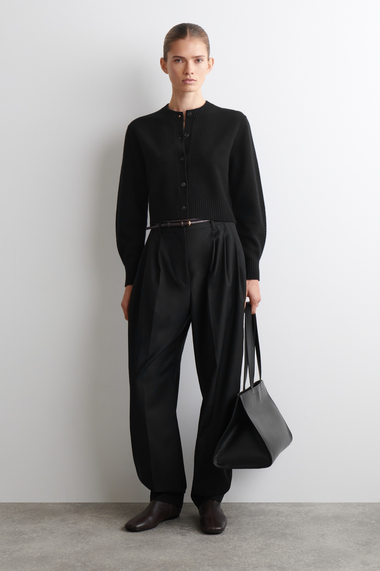 קרדיגן מצמר מרינו - שחור/בז' מלאנג'/צהוב חמאה - 4