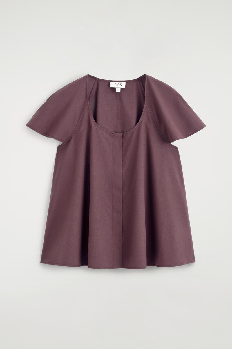 COS Fluted-Sleeve Cotton Blouse In Red Women's Size 40
