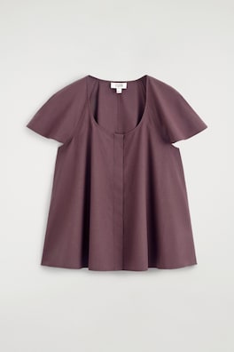FLUTED-SLEEVE COTTON BLOUSE — DARK RED 8