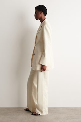 TEXTURED SLIM STRAIGHT-LEG PANTS — ECRU 3