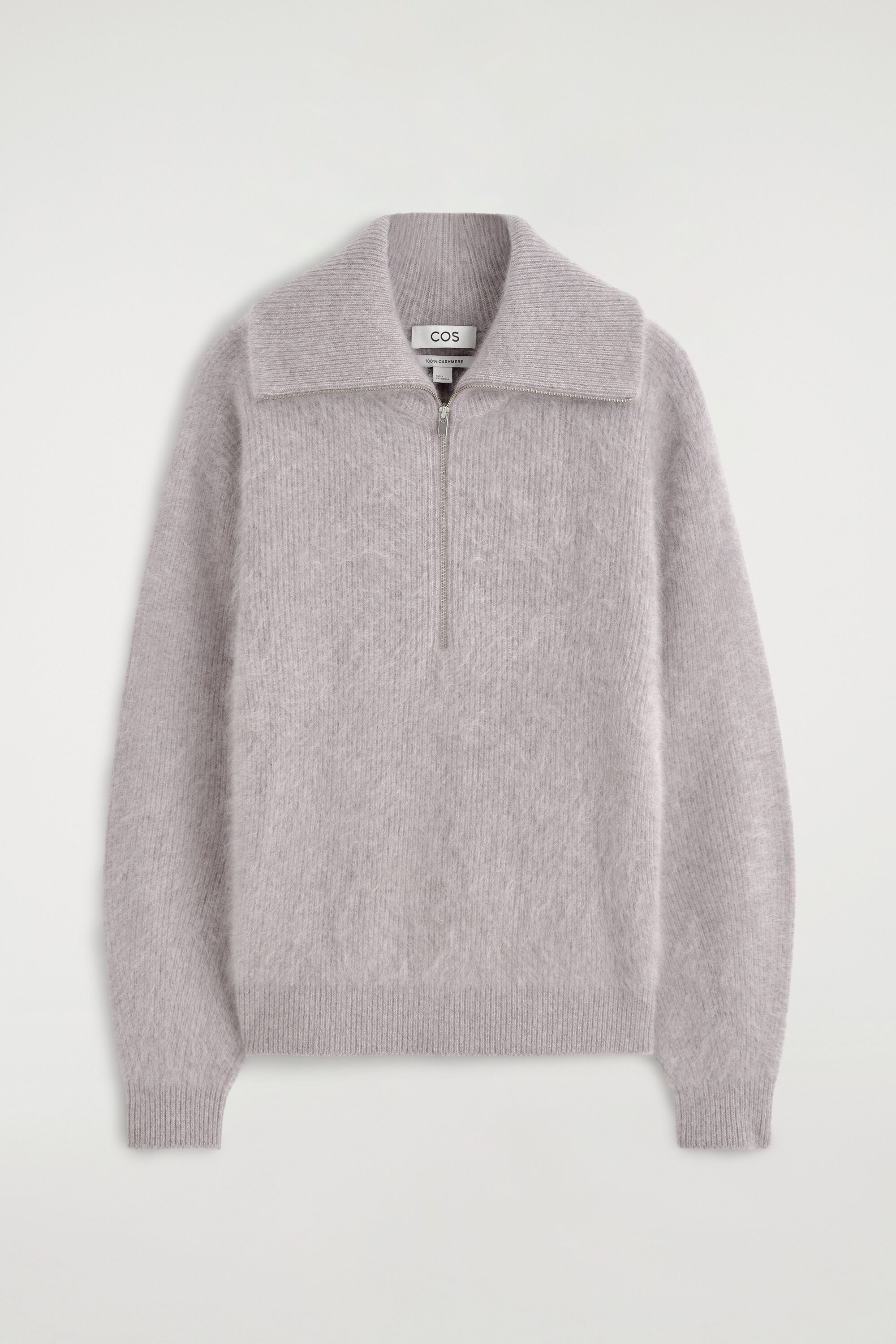 Brushed Pure Cashmere Zip-Up Sweater by COS