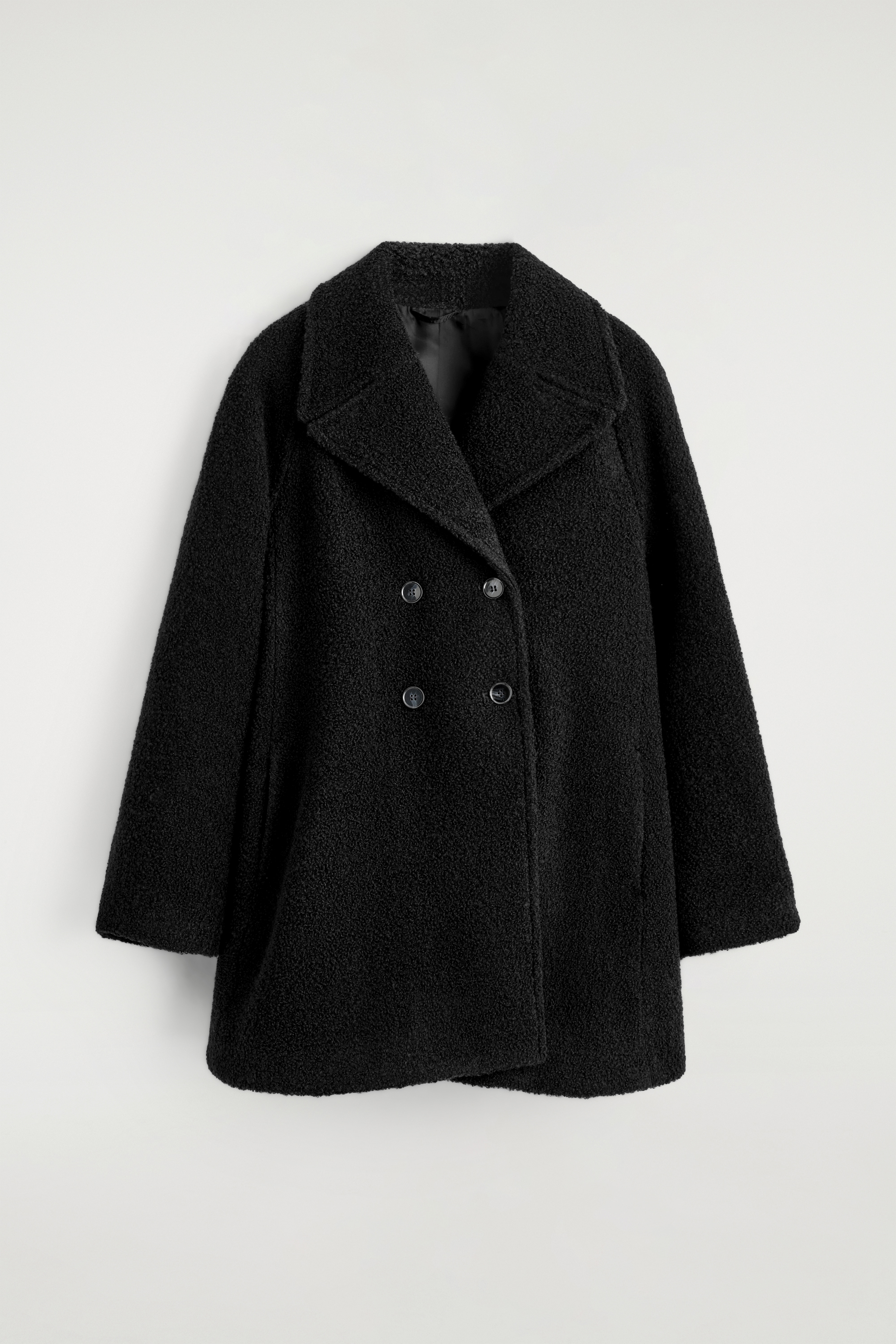 A-lijn peacoat van bouclé-wolmix - ZWART