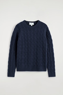 CABLE-KNIT PURE CASHMERE SWEATER — NAVY 7