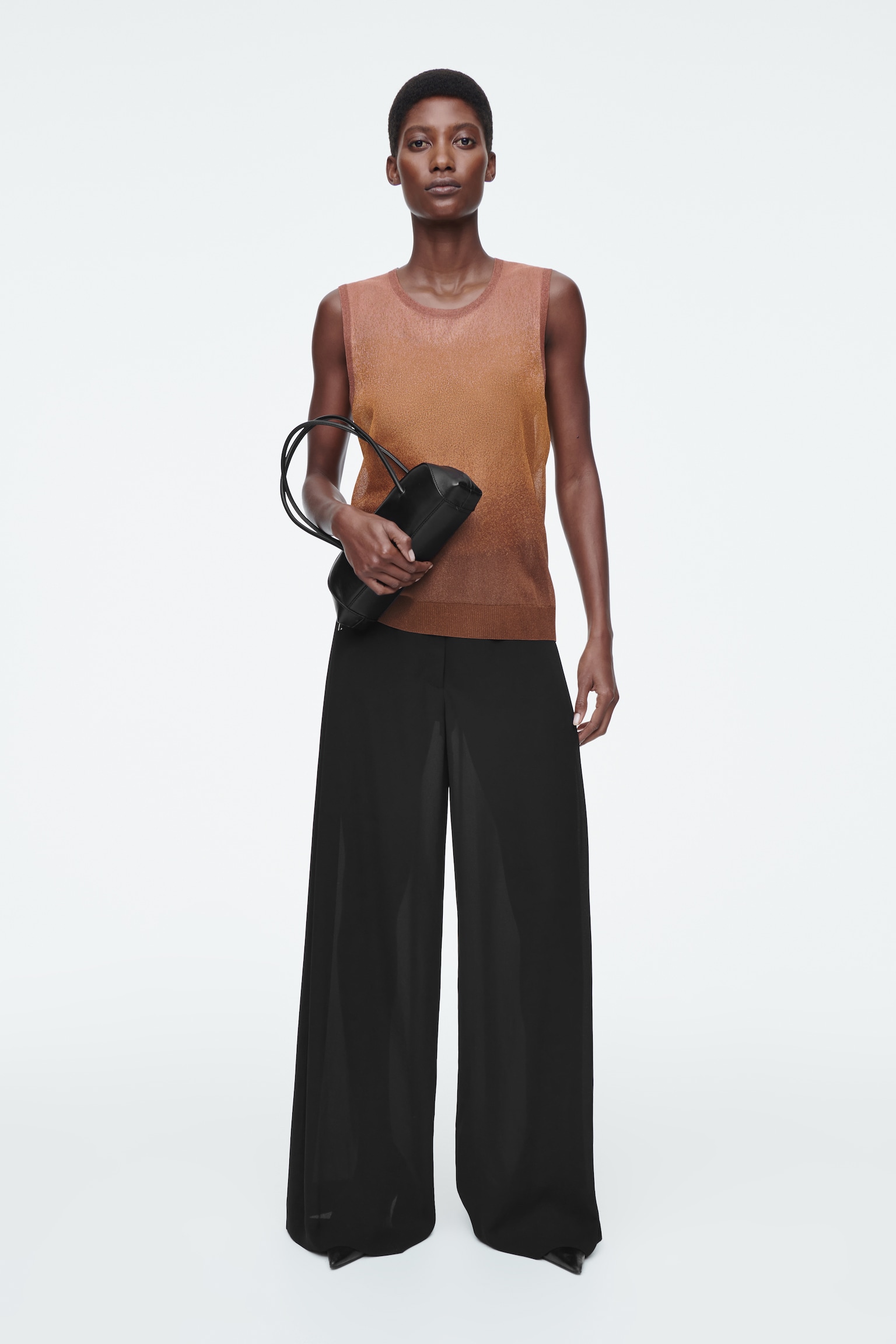 SHEER FINE-KNIT TANK TOP - BROWN/YELLOW - 3