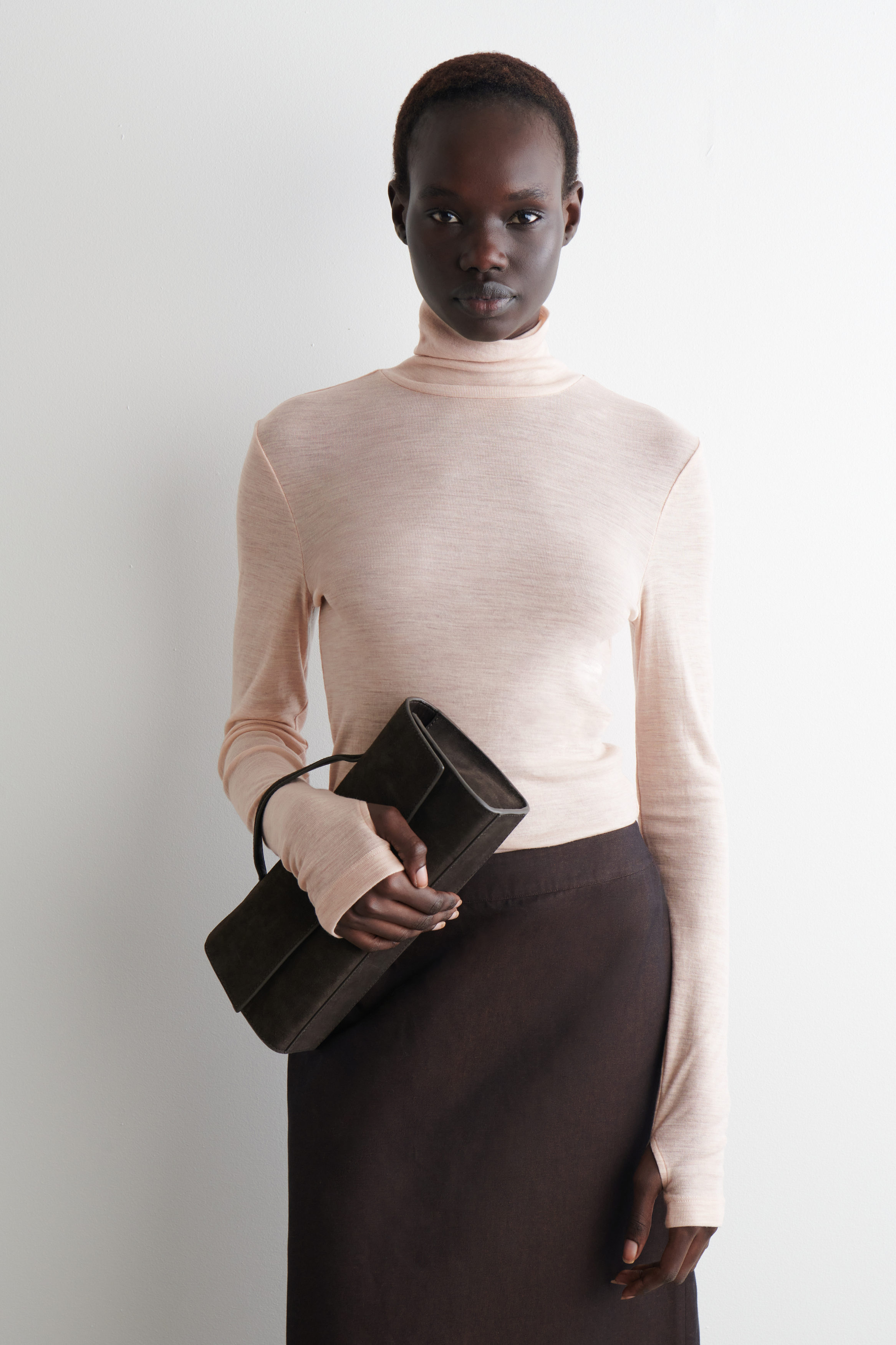 MERINO WOOL HIGH-NECK TOP - LIGHT-BEIGE MELANGE | COS