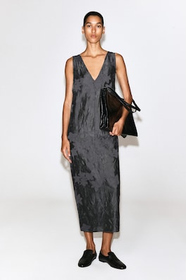 EMBROIDERED SHEER V-NECK DRESS — HEATHER 2