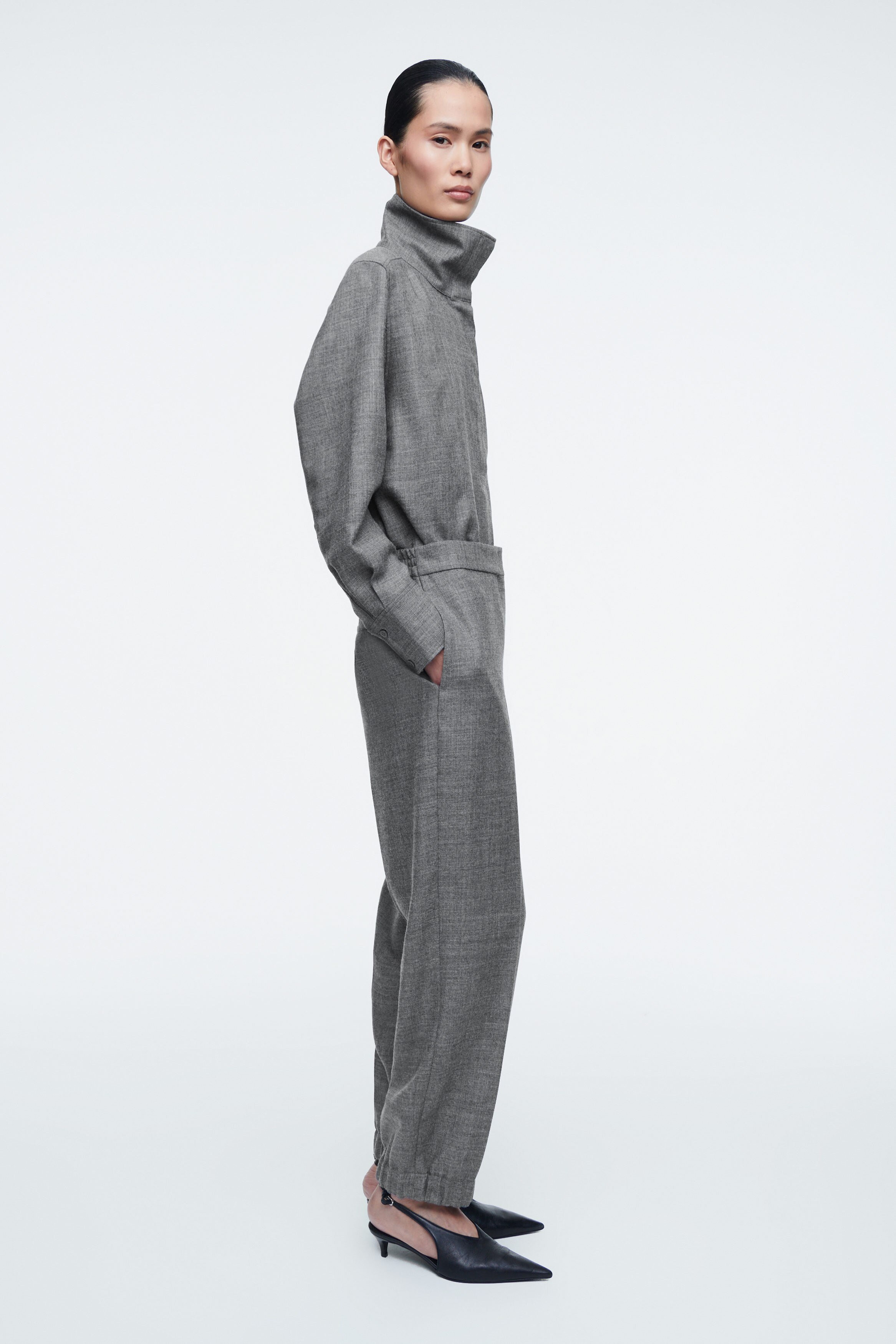 ELASTICATED WOOL-FLANNEL TROUSERS - GREY MÉLANGE | COS