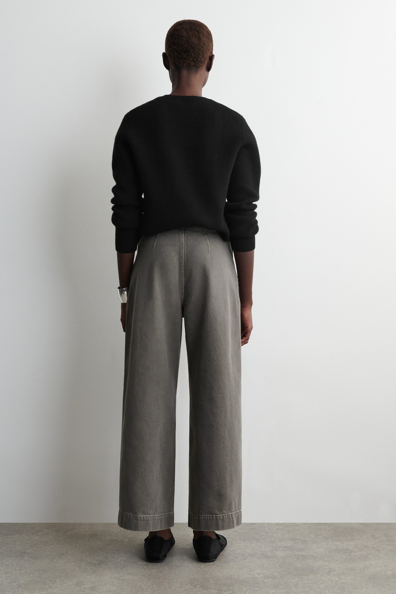 CROPPED WIDE-LEG DENIM PANTS — BROWN