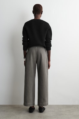 CROPPED WIDE-LEG DENIM PANTS — BROWN 4