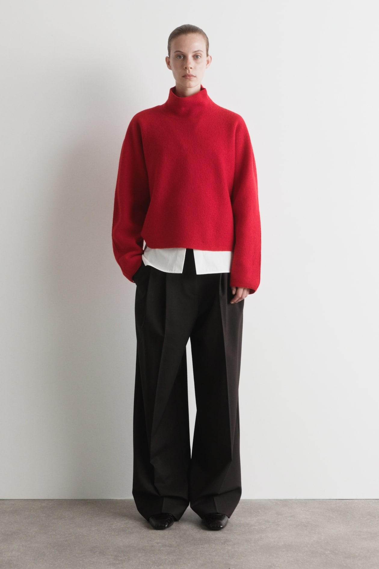 BOILED-WOOL FUNNEL-NECK SWEATER