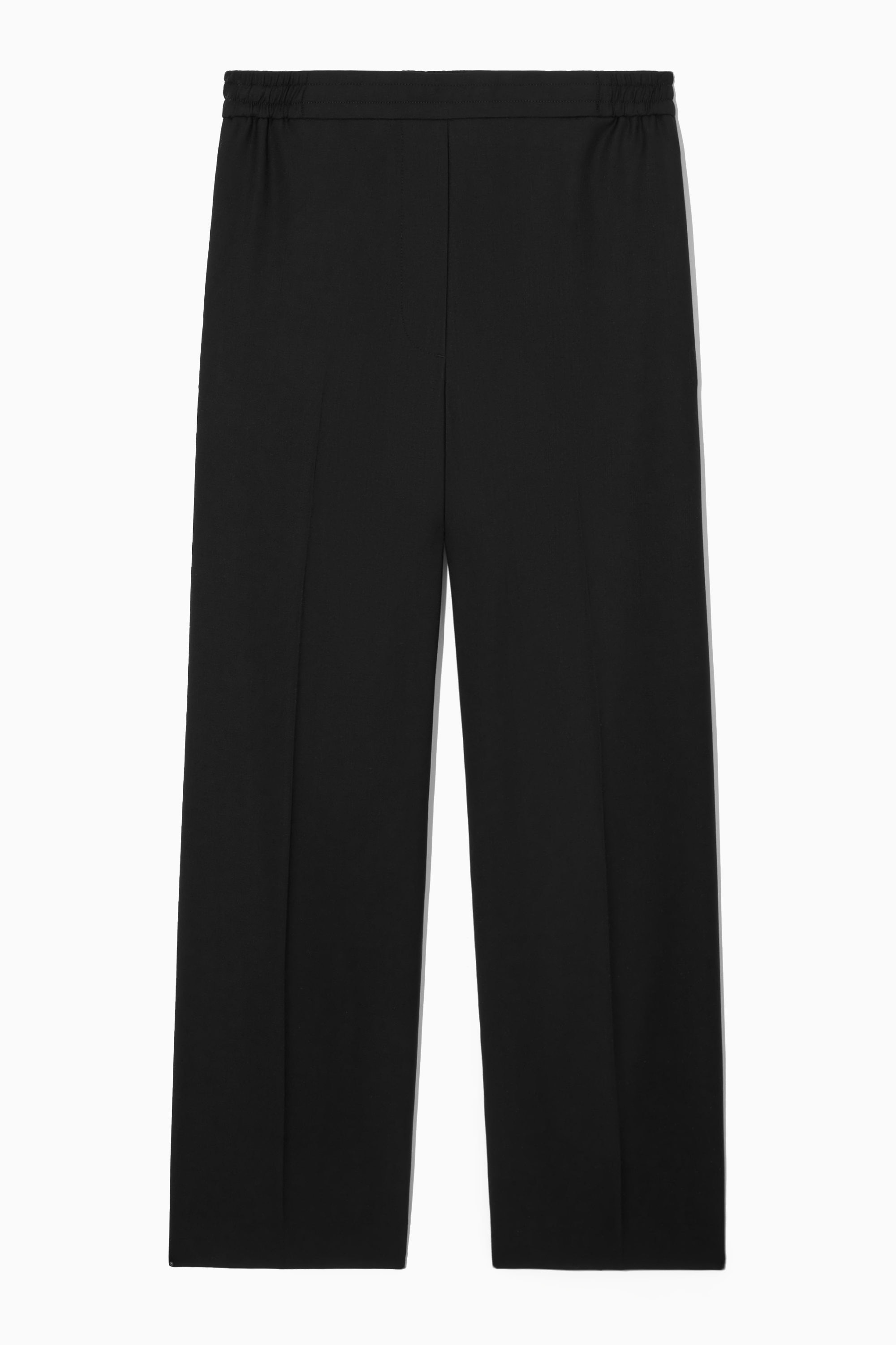 REGULAR ELASTICATED WOOL STRAIGHT-LEG PANTS - BLACK | COS