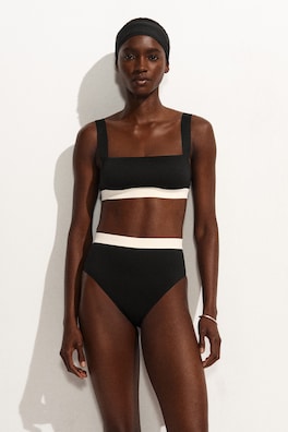 COLOUR-BLOCK SCUBA HIGH-WAISTED BIKINI BRIEFS — BLACK / CREAM 2