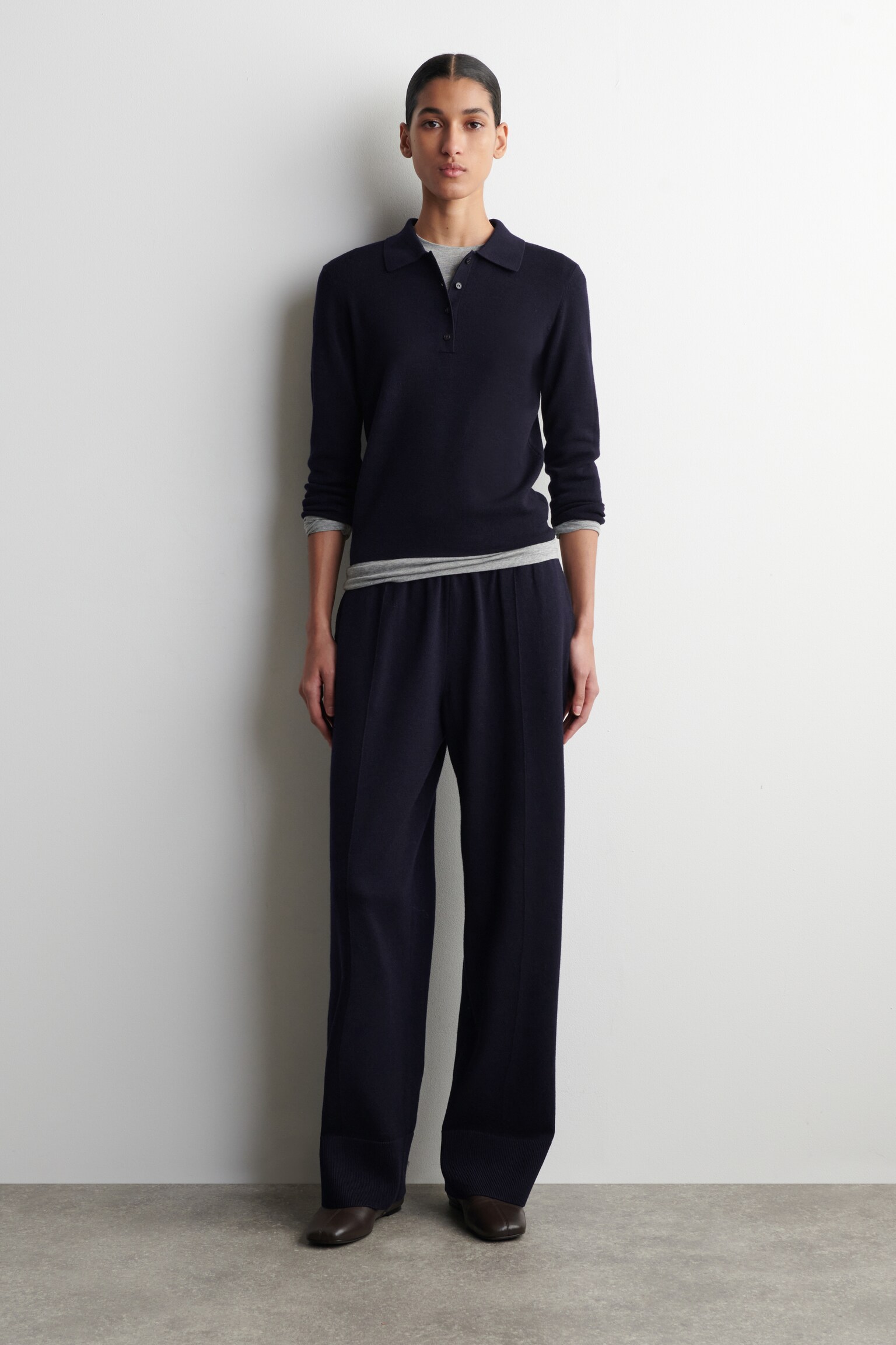 Poloshirt van merinowol met verkorte mouwen - MARINEBLAUW - 4