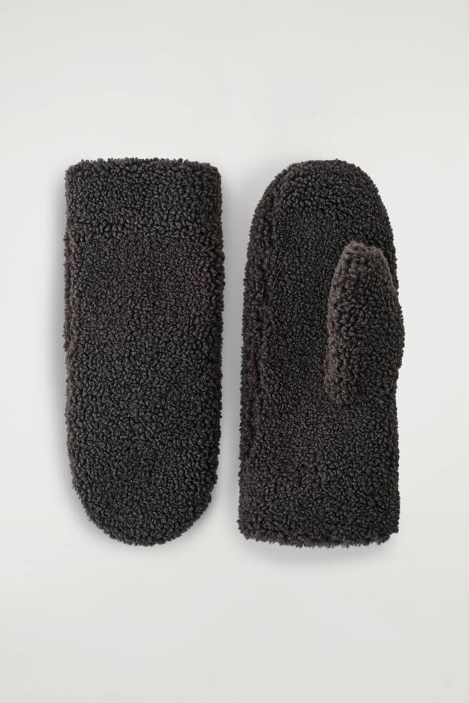 MOUFLES DOUBLÉES EN TISSU PELUCHE - BRUN FONCÉ - 1