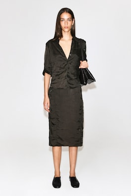 GATHERED CRINKLED SHIRT — BROWN 2
